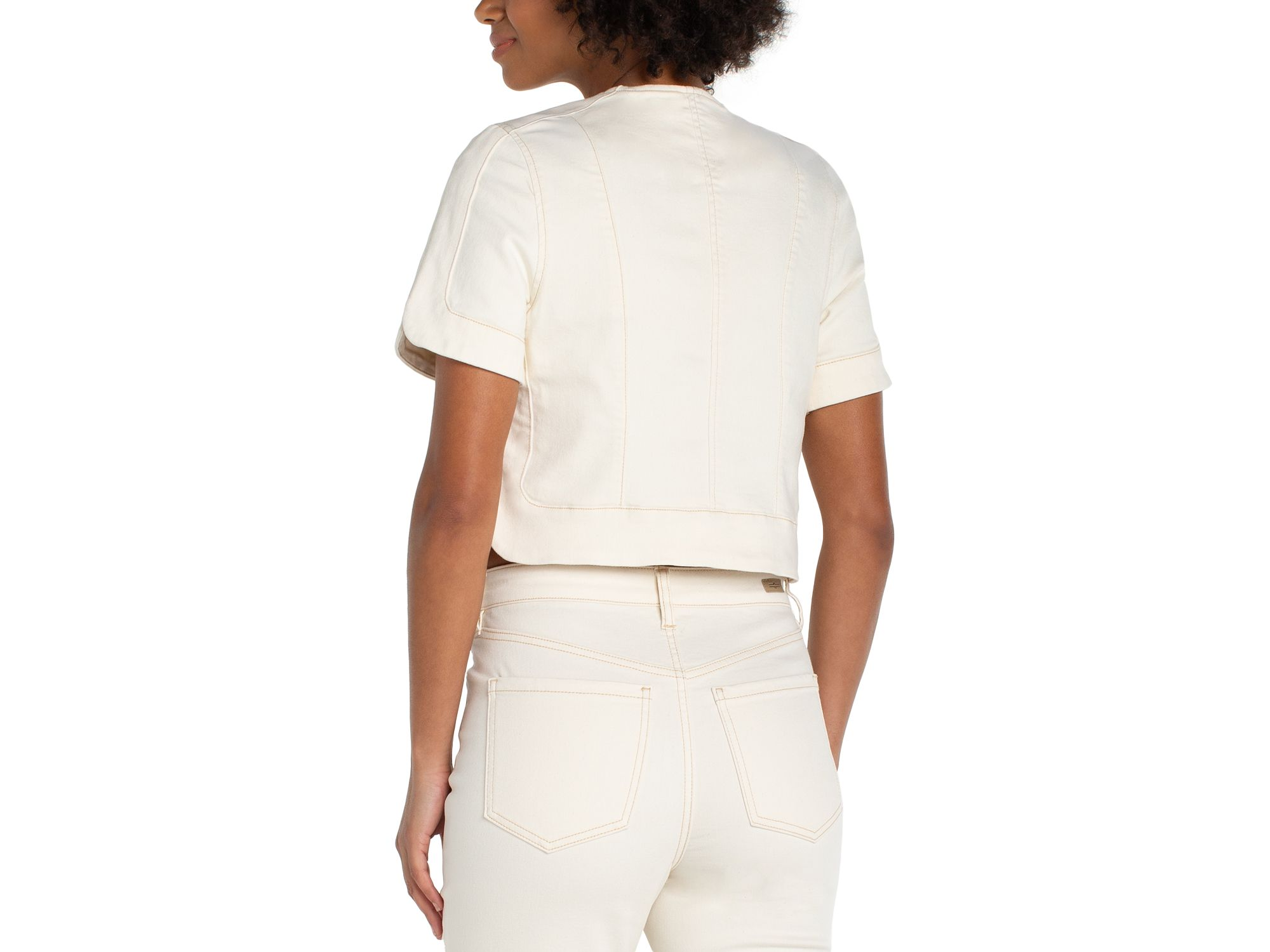 Collarless Short Sleeve Cropped Jacket — Image 5