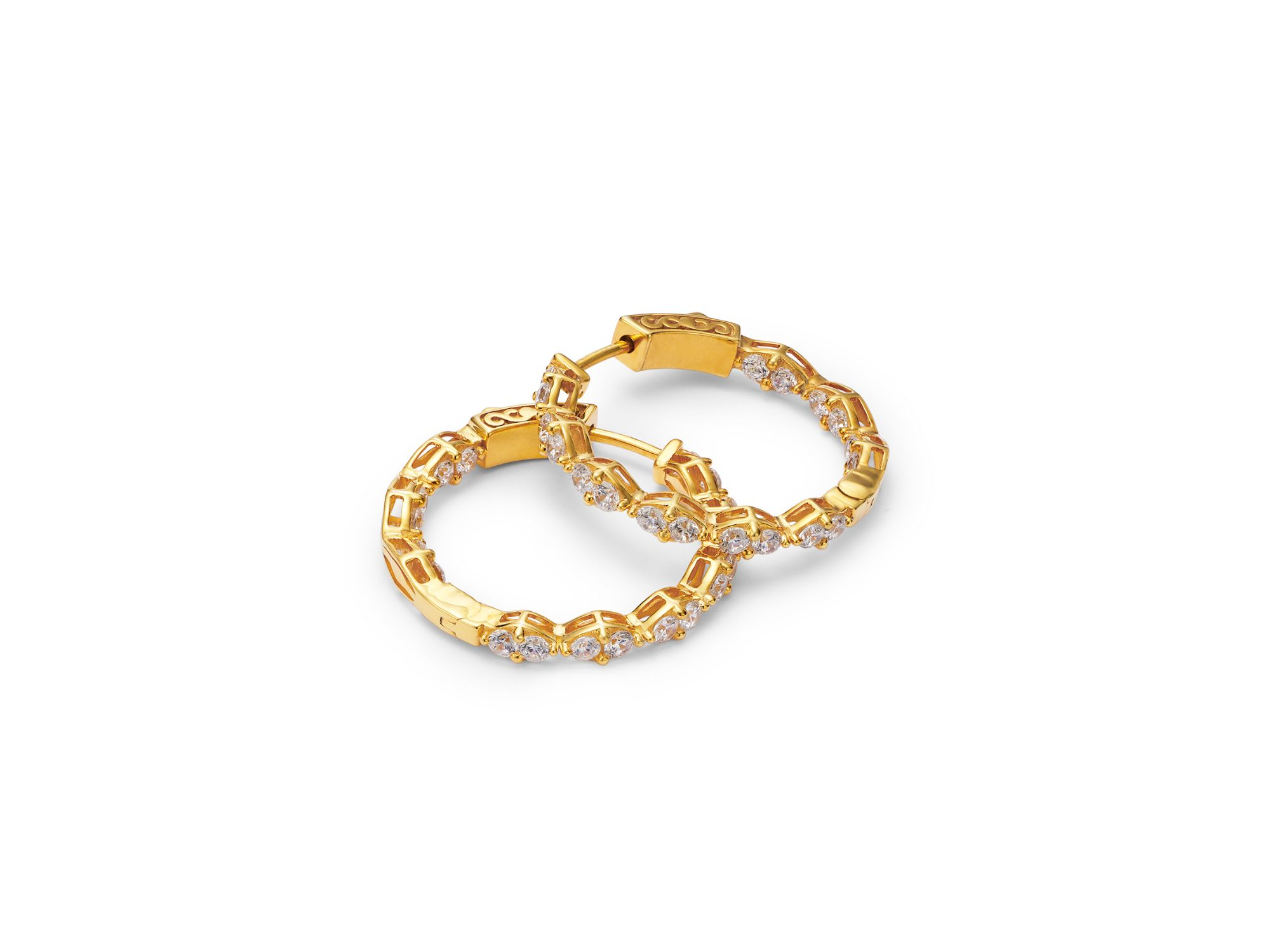 Diamond Inside Out Hoop Earrings in 14K Yellow Gold, 1.50 tcw — Image 3