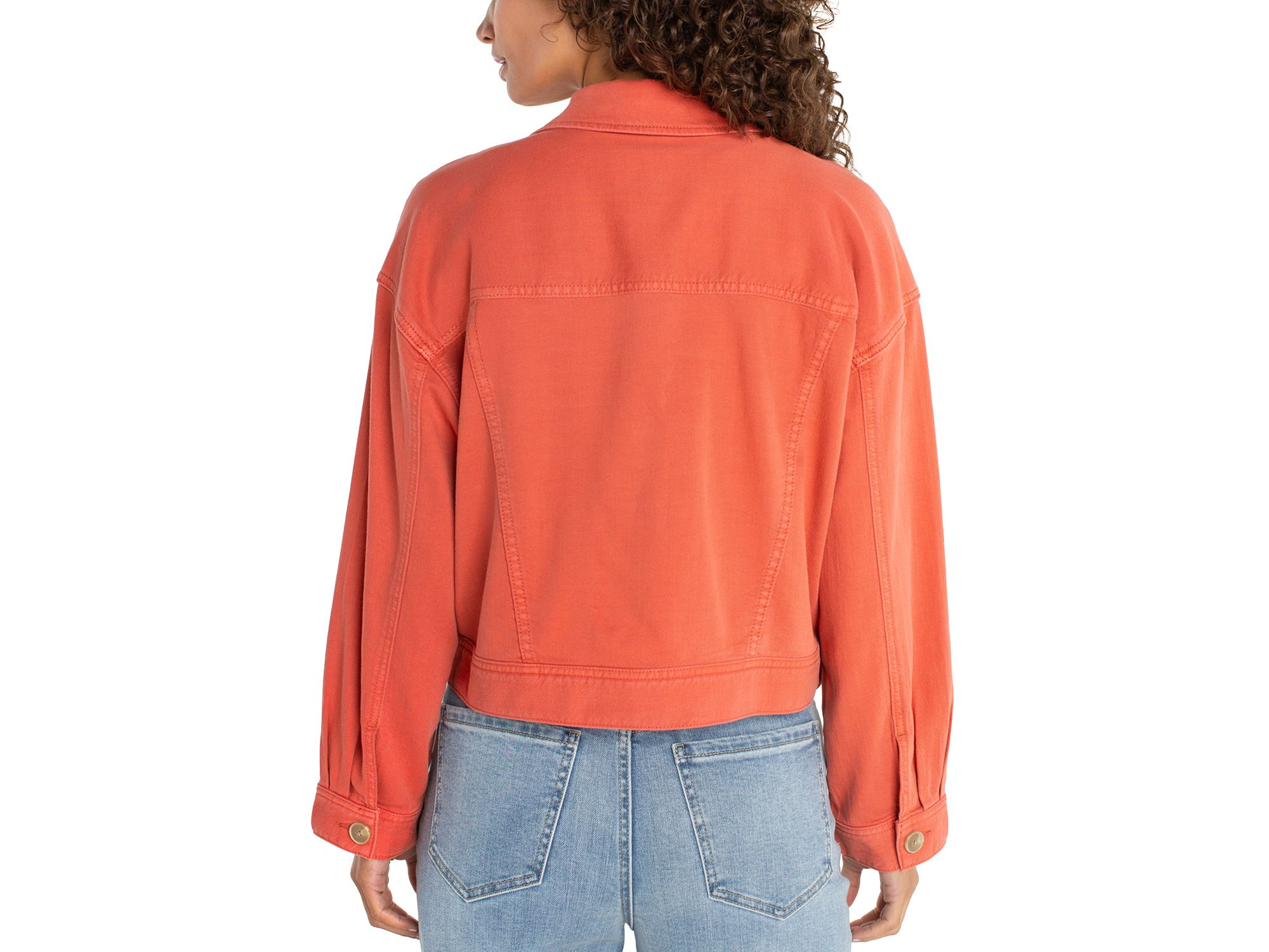 Oversized Cropped Denim Jacket in Red Clay — Image 3