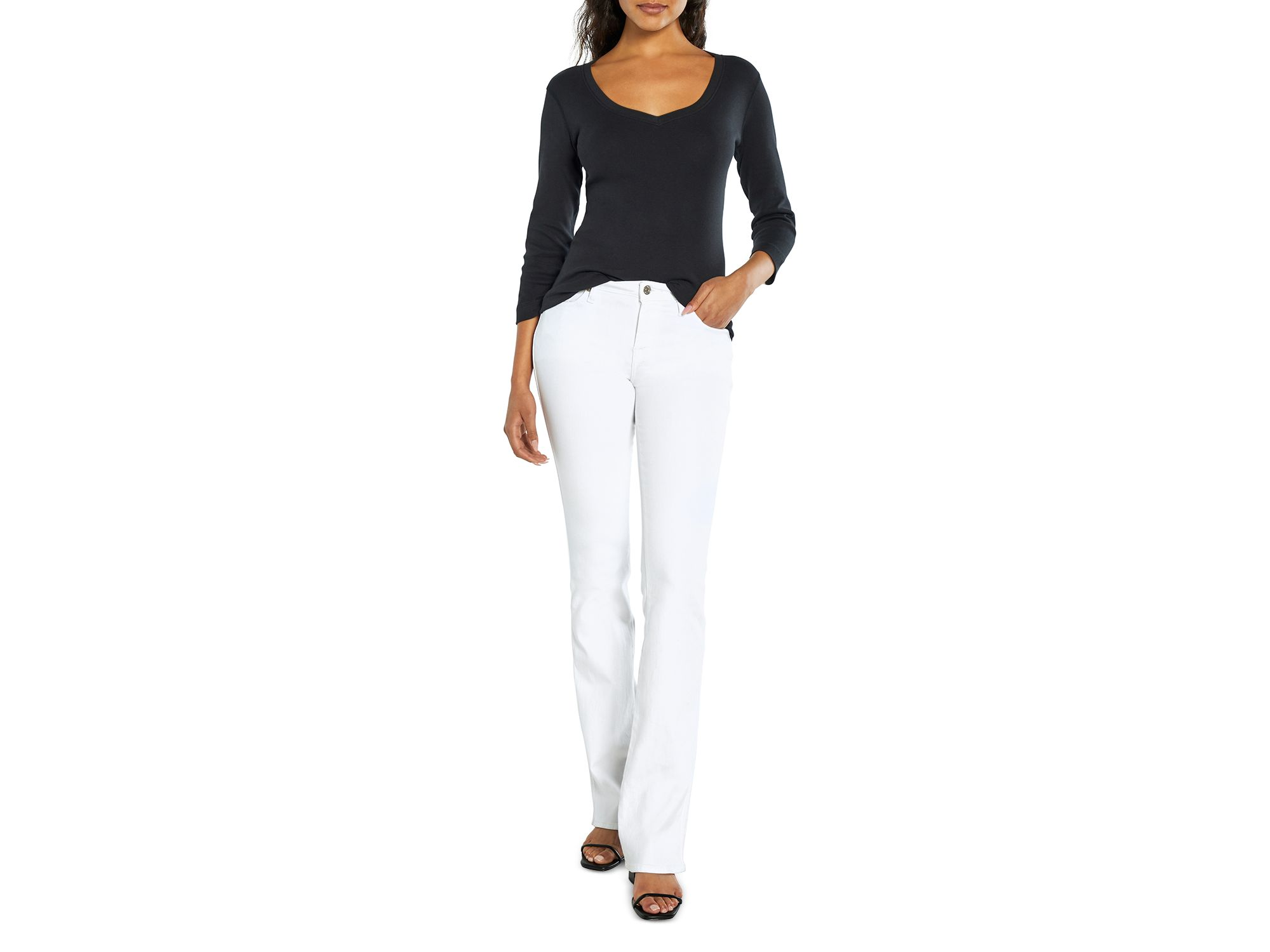 Cotton V Neck Three Quarter Sleeve Tee — Image 6