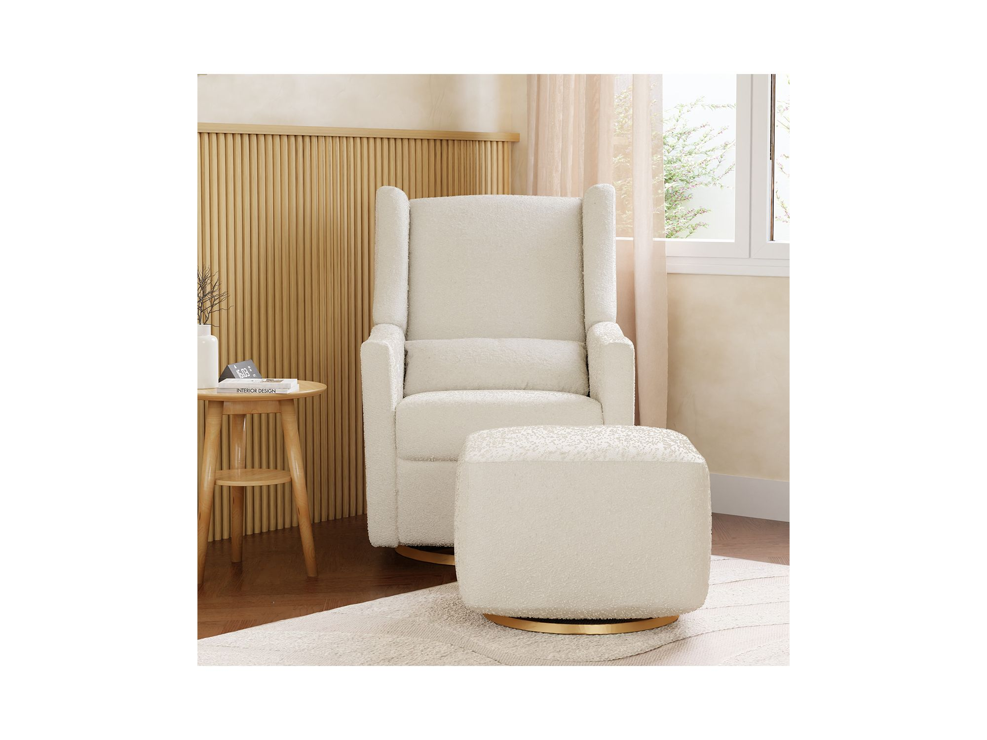 Kiwi Bouclé Gliding Ottoman — Image 7