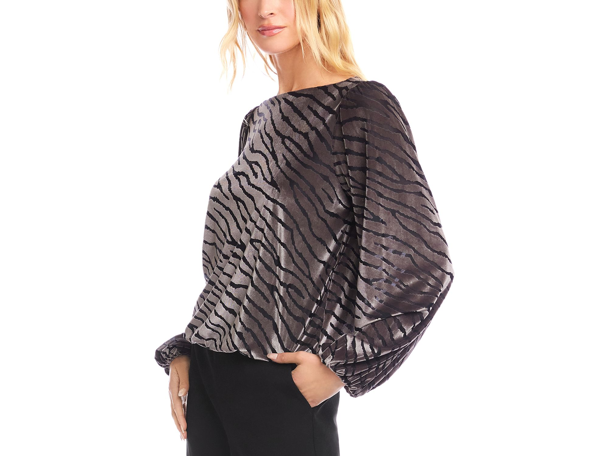 Blouson Sleeve Velvet Burnout Boatneck Top — Image 3