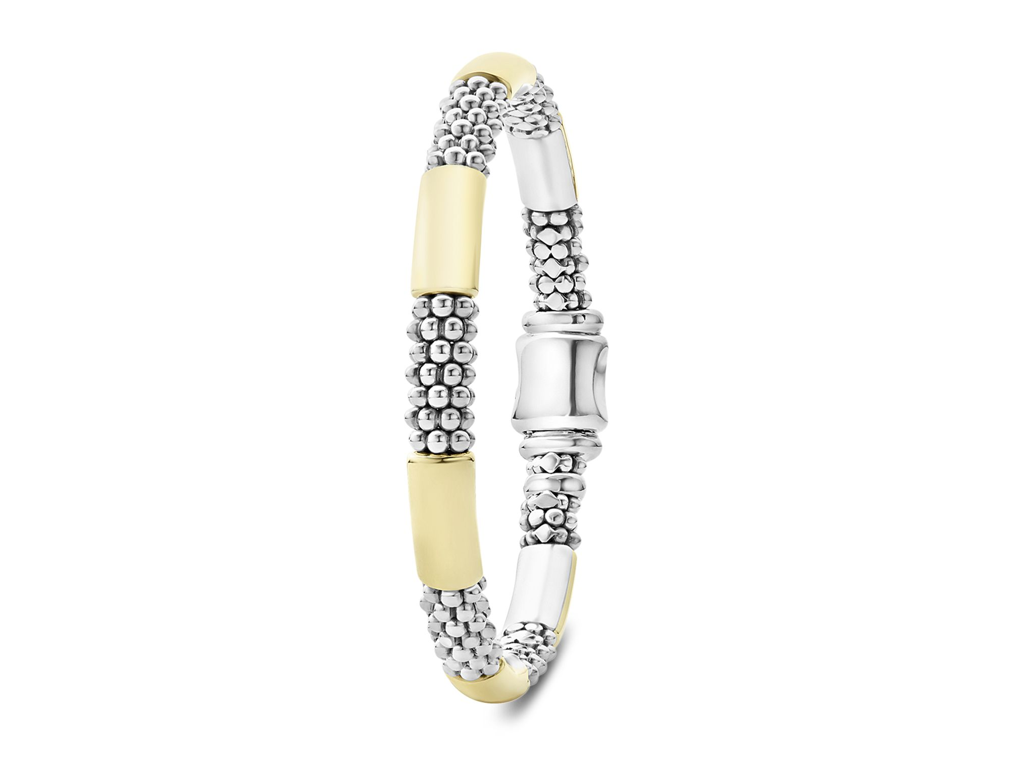18K Yellow Gold & Sterling Silver High Bar Station Bangle Bracelet — Image 7