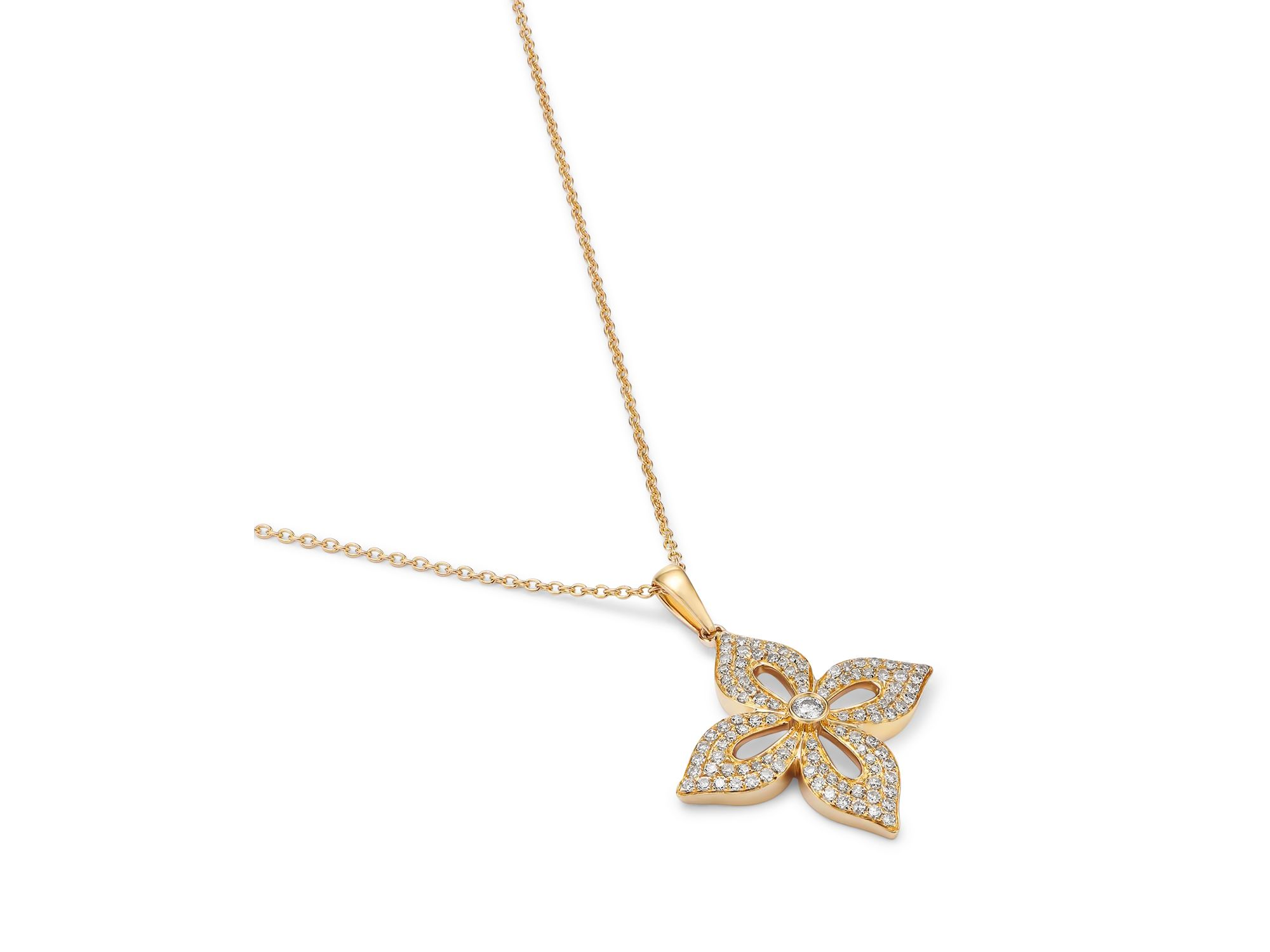 Diamond Flower Pendant Necklace in 14K Yellow Gold, 0.33 tcw — Image 3