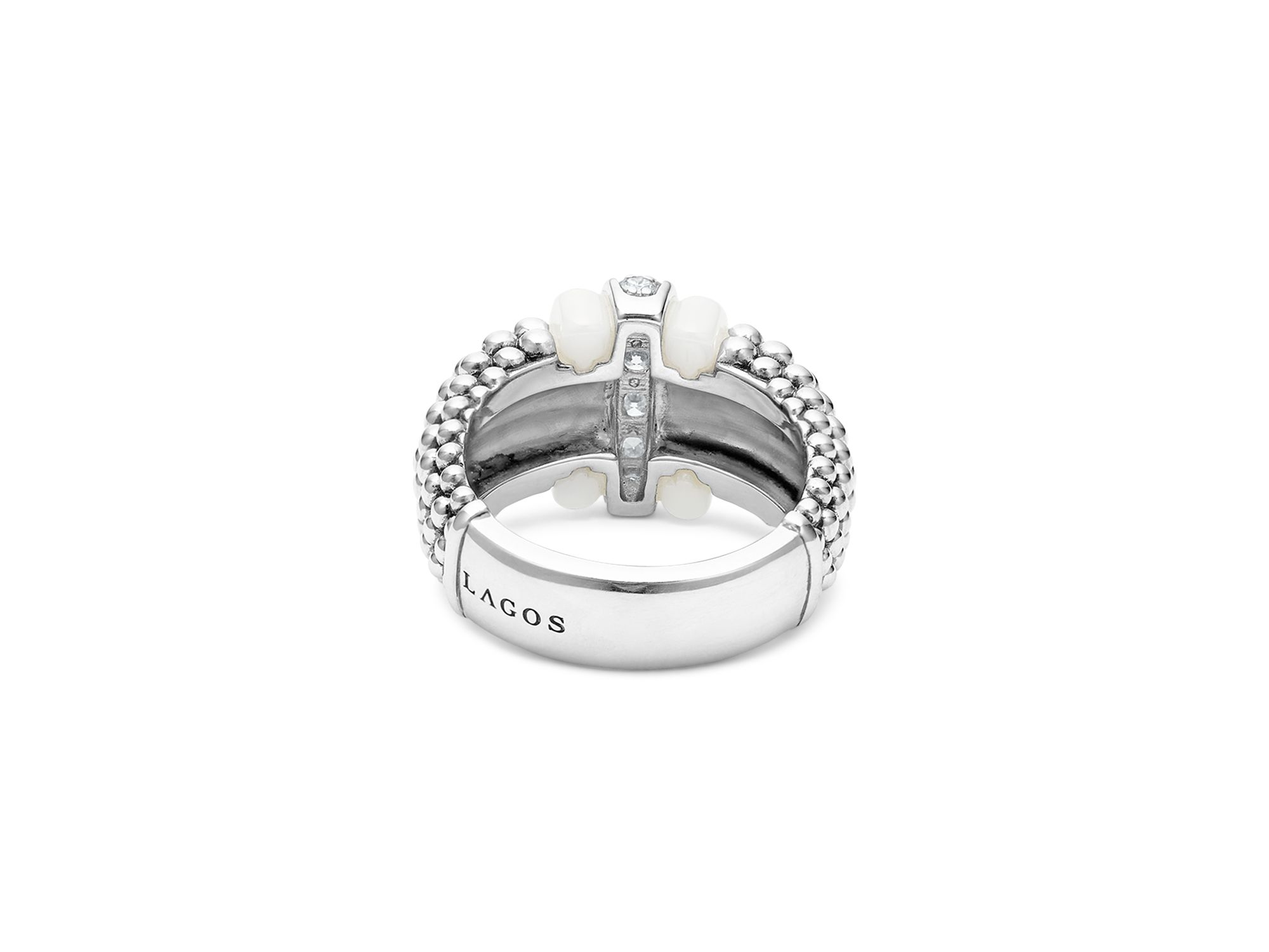 Ceramic & Sterling Silver White Caviar Diamond Ring — Image 3