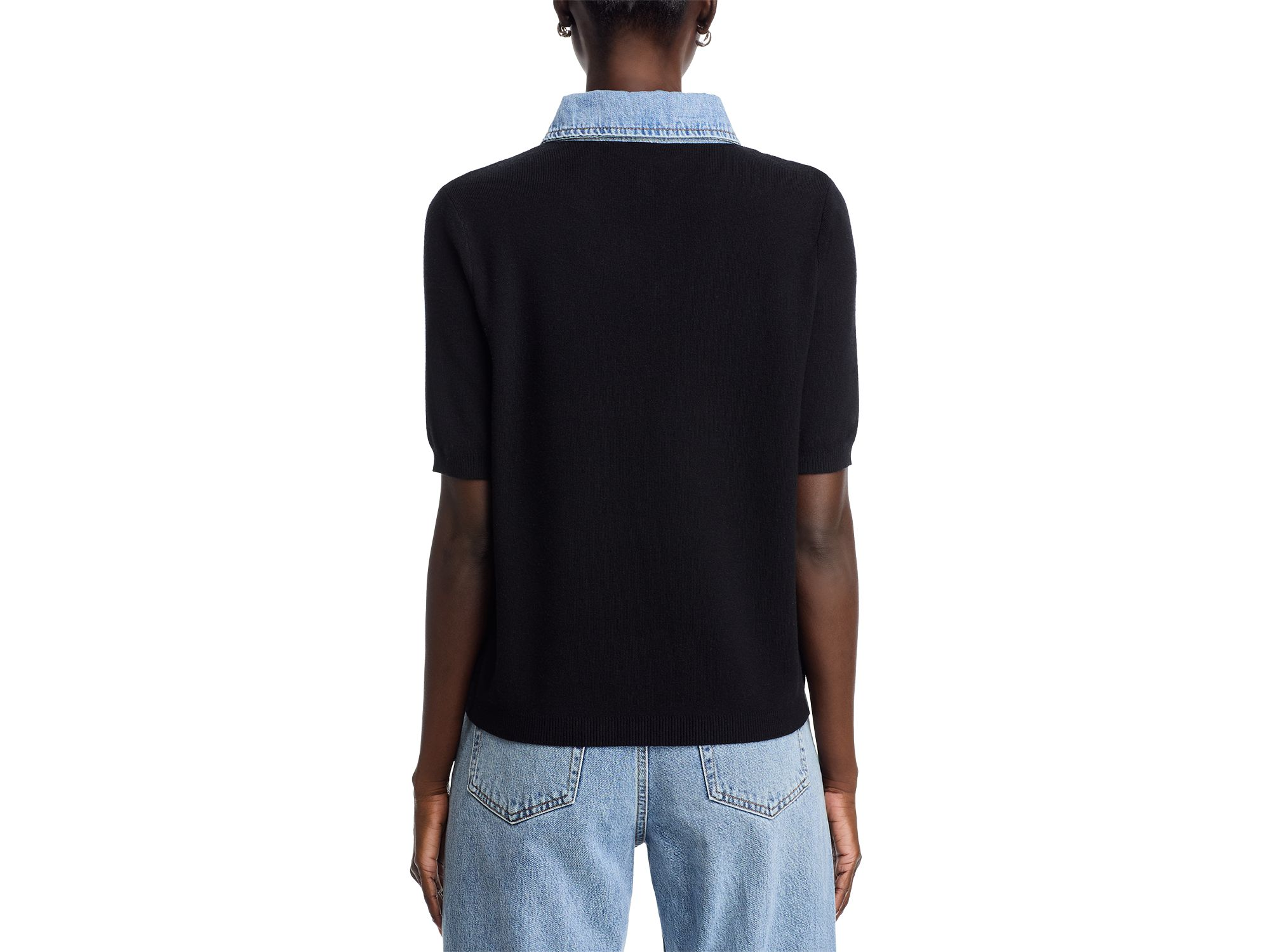 Denim Collared Short Sleeve Sweater — Image 3