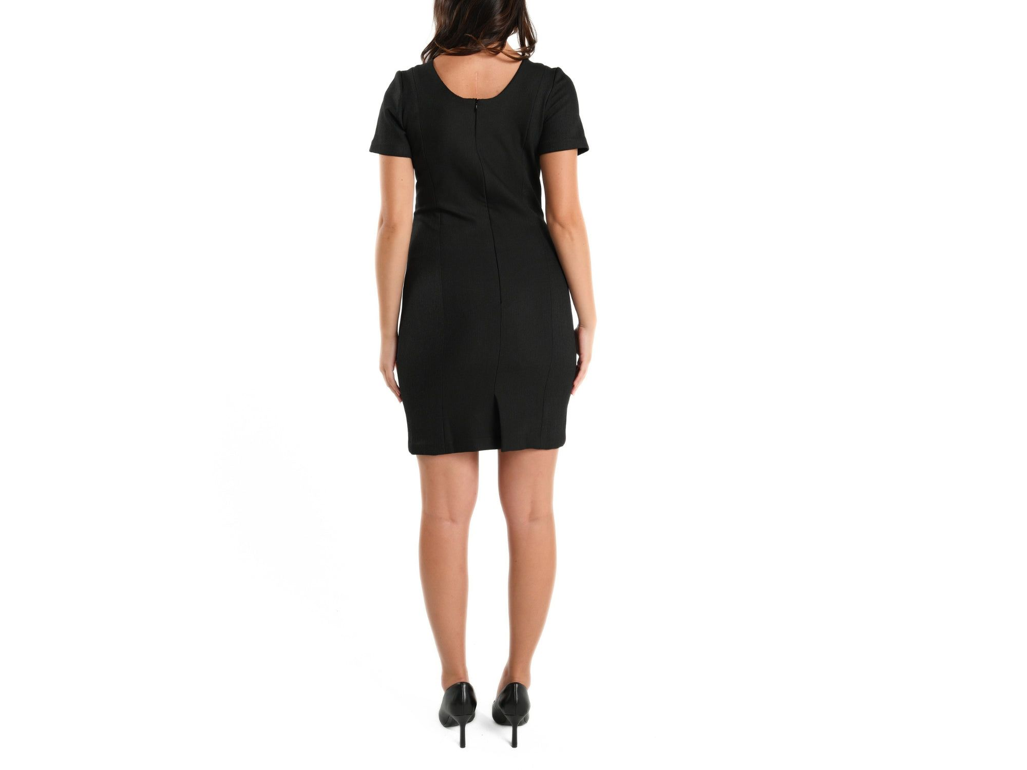 Women's Short Sleeve Maternity & Nursing Knee Length Dress in Italian Stretch Suiting Fabric — Image 4