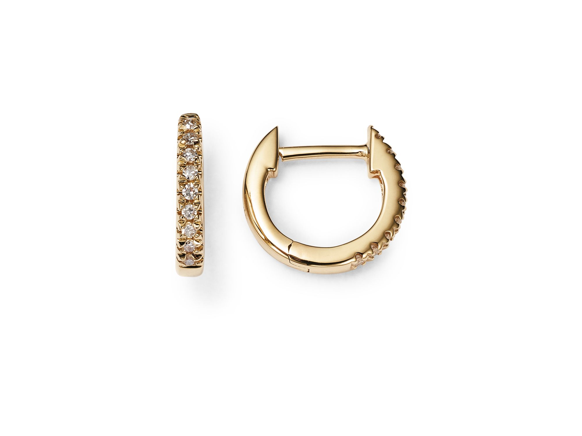14K Yellow Gold Diamond Tiny Huggie Second Piercing Earrings - Exclusive — Image 4