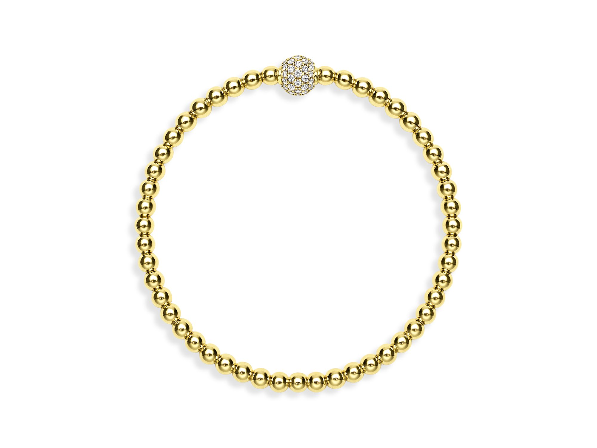 18K Yellow Gold Caviar Diamond Pavé Ball Stretch Bracelet — Image 3
