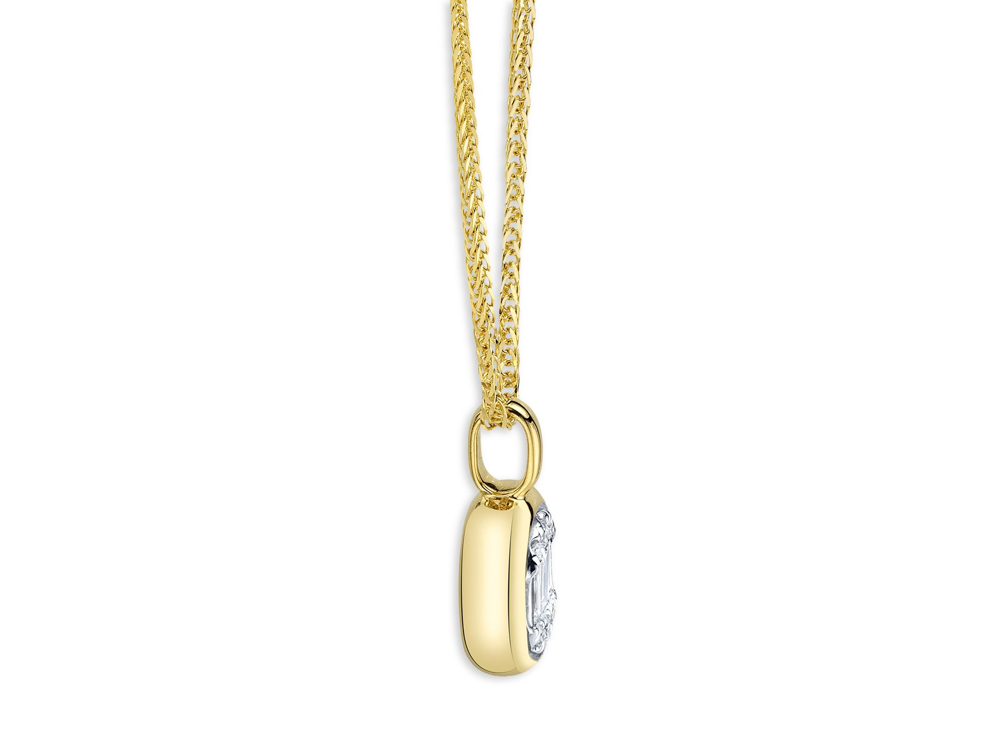 14K Yellow Gold Diamond Baguette & Round Chopin Pendant Necklace, 18" — Image 4