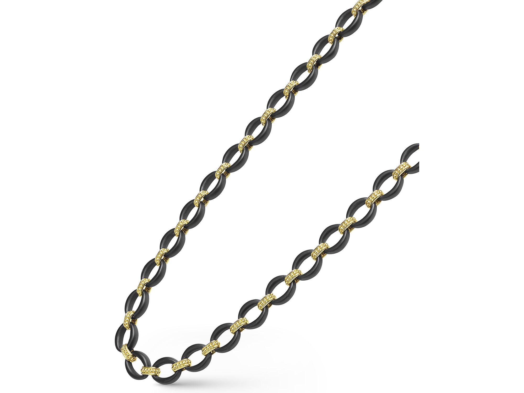 18K Gold Matte Black Ceramic Oval Link Necklace, 20" — Image 3