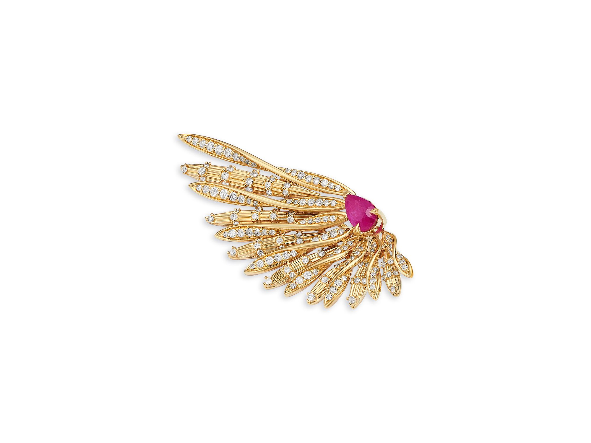 Ruby & Diamond Angel Wing Pin in 14K Yellow Gold — Image 3