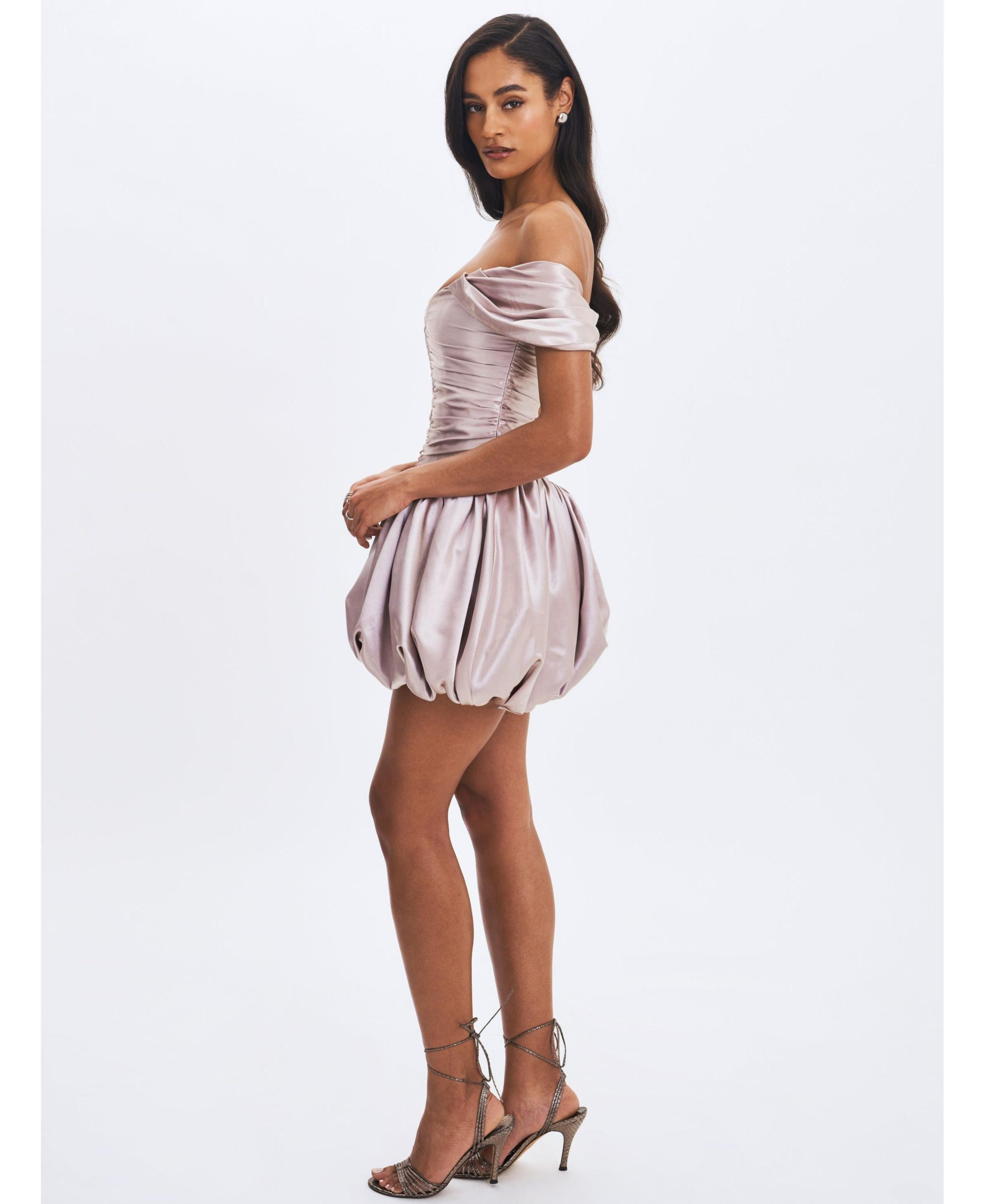 Milena Ruched Asymmetrical Bubble Mini Dress — Image 10