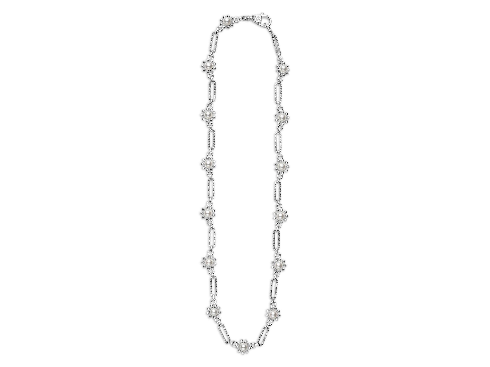 Sterling Luna Cultured Pearl Fleur Link Necklace, 18" — Image 4
