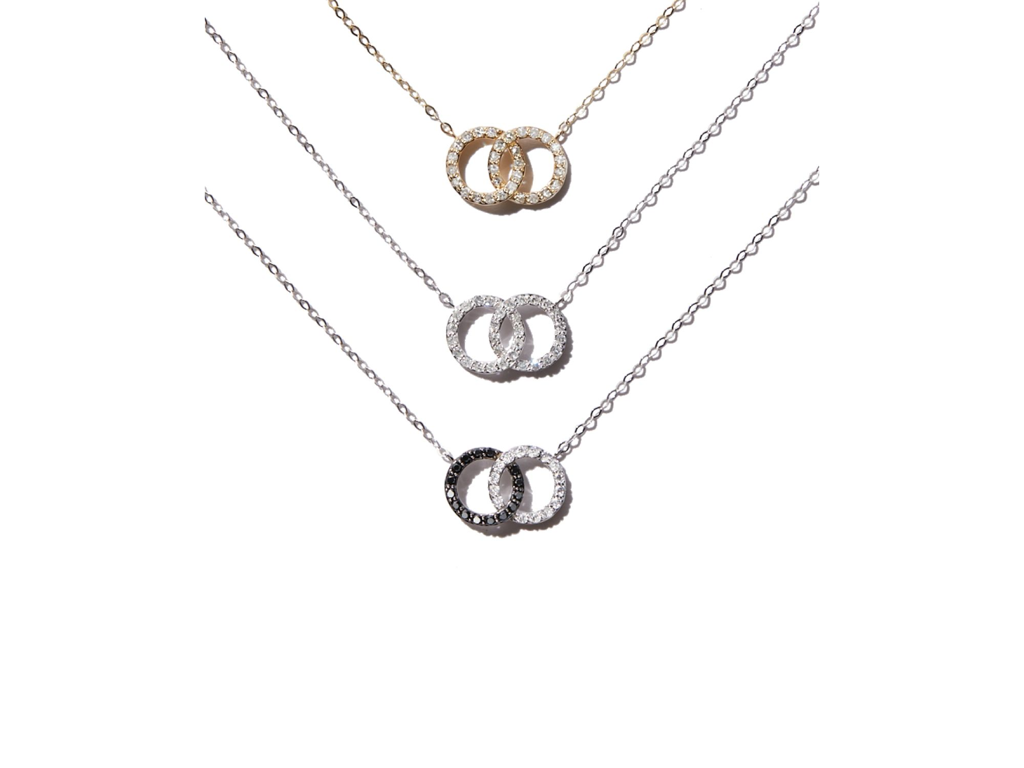 White & Black Diamond Double O Pendant Necklace in 14K White Gold, 0.25 tcw - 150th Anniversary Exclusive — Image 4