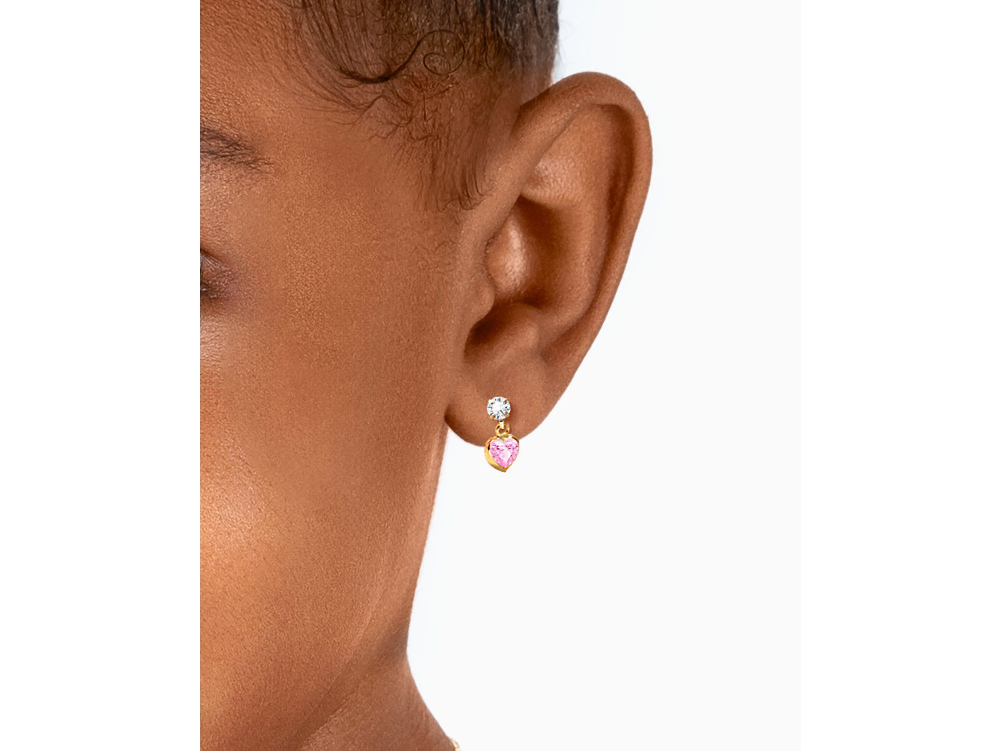 Girls' 14K Gold Fearless Heart Pink & Clear Drop Screw Back Earrings - Little Kid, Big Kid — Image 3