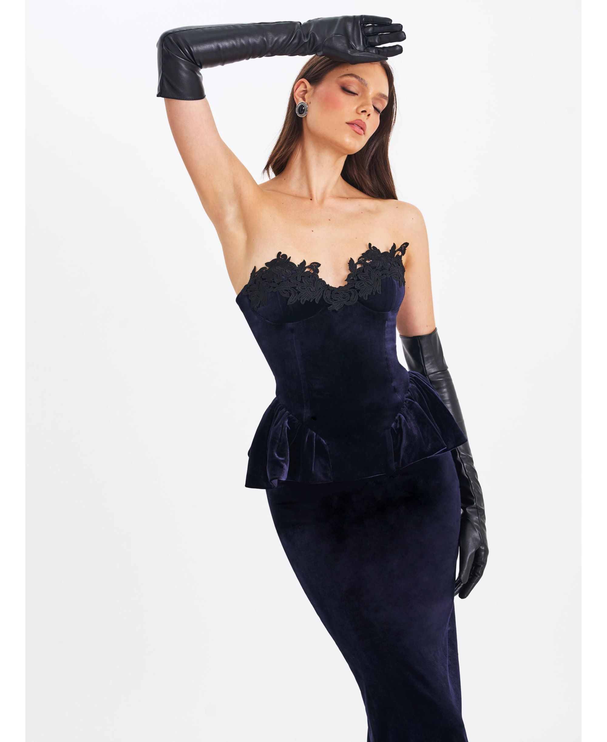Pascha Lace Applique Strapless Peplum Maxi Dress — Image 3