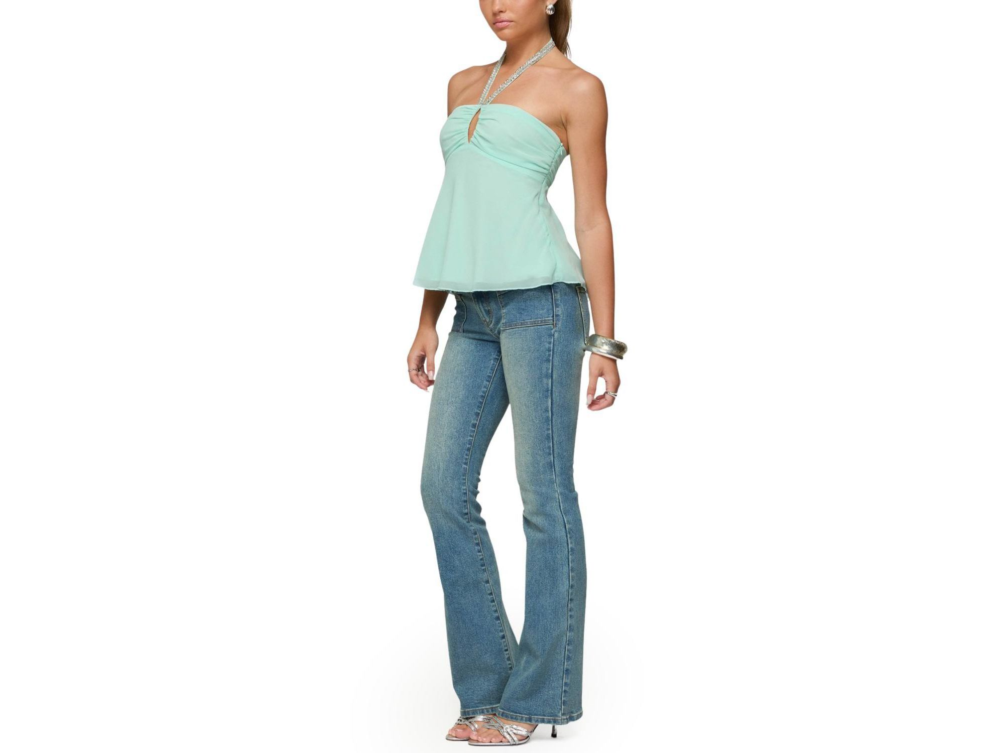 Sequin Chiffon Keyhole Halter Top — Image 3