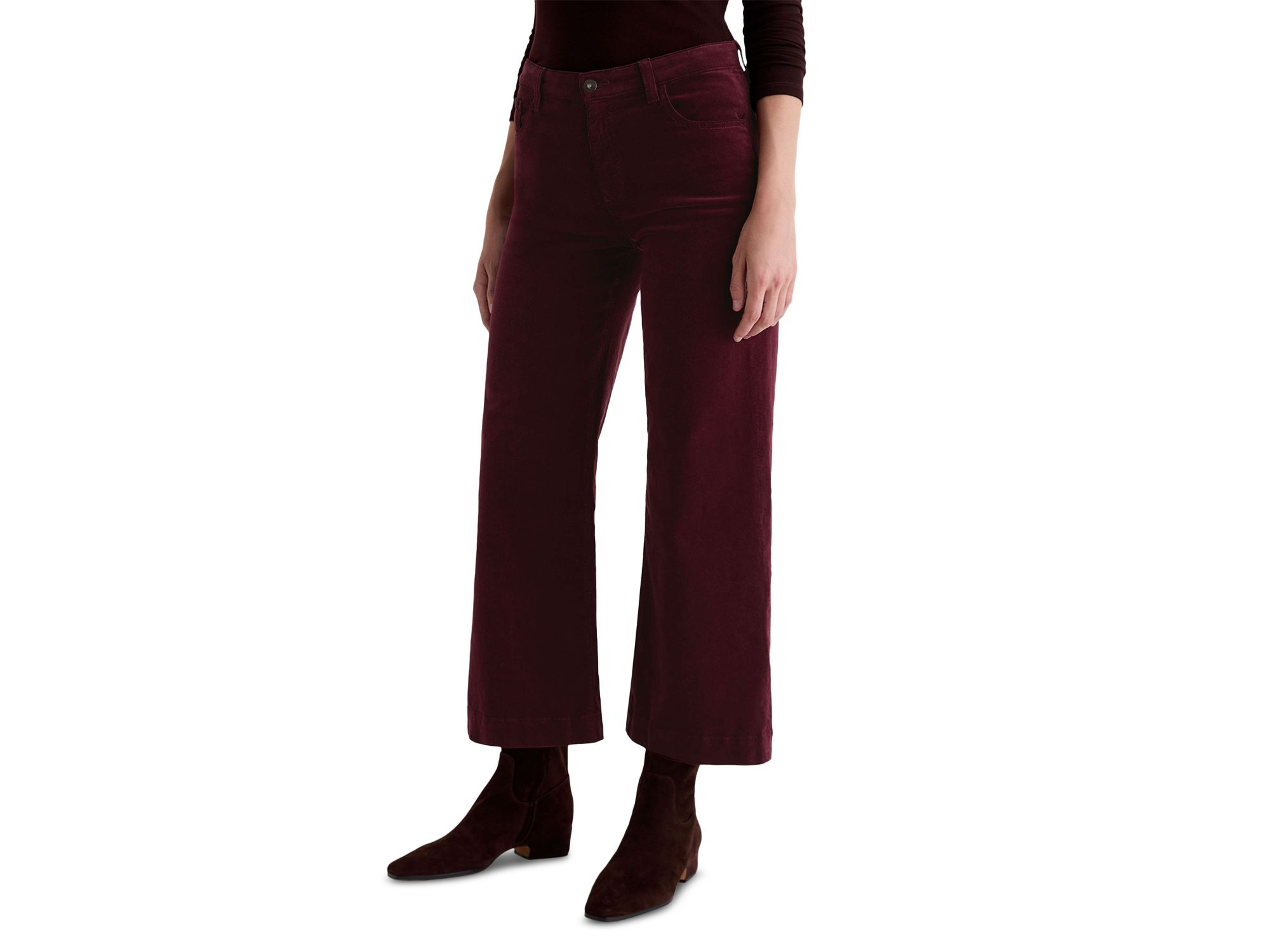 Saige Corduroy Crop Wide Leg Jeans in Winery — Image 4