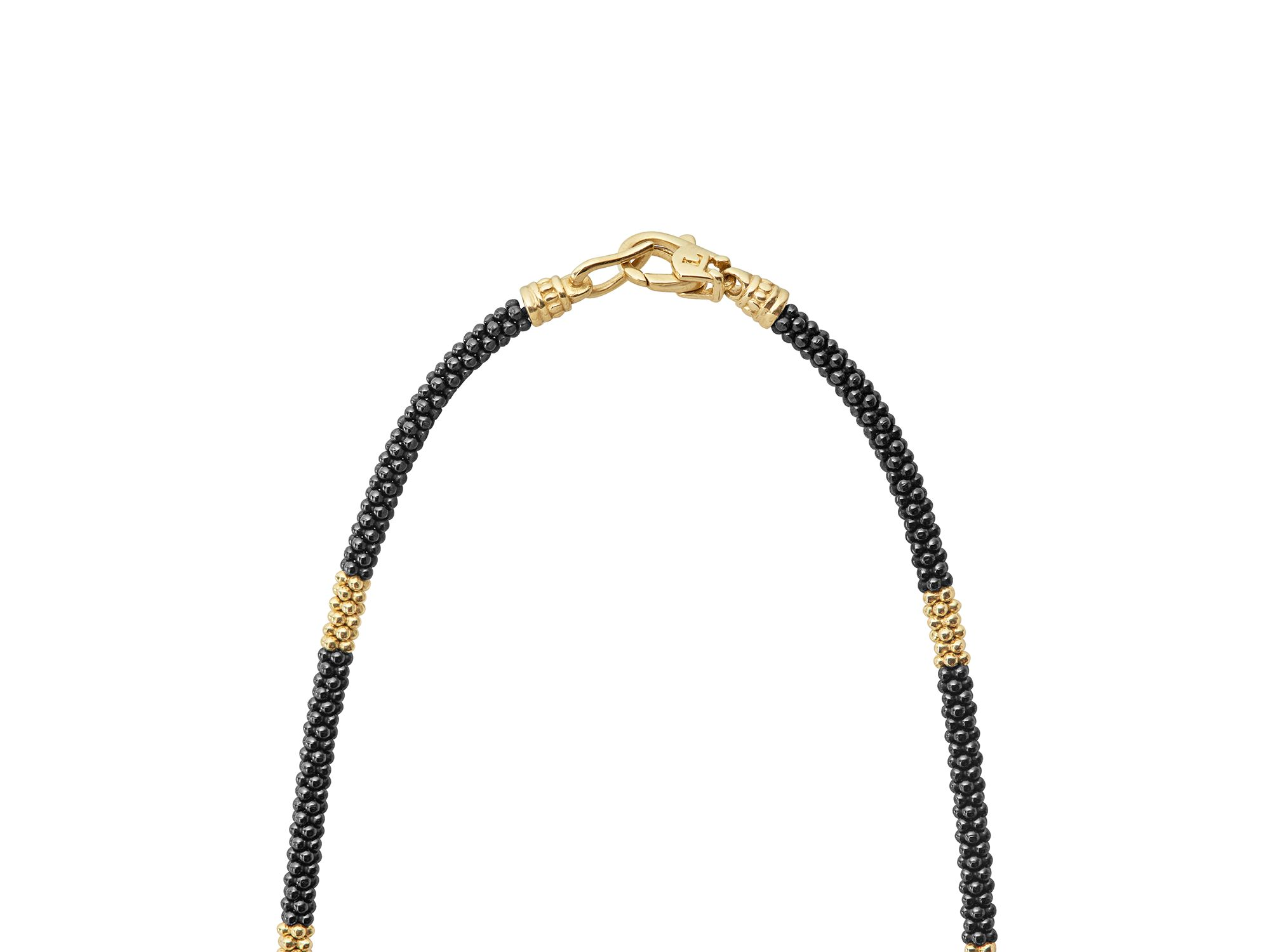 Gold & Black Caviar Collection 18K Gold & Ceramic Long Station Necklace, 16" — Image 3