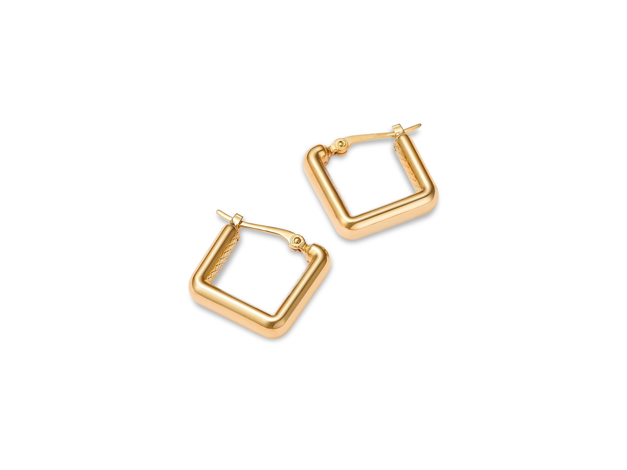 Polished Square Small Hoop Earrings in 14K Yellow Gold — Image 3