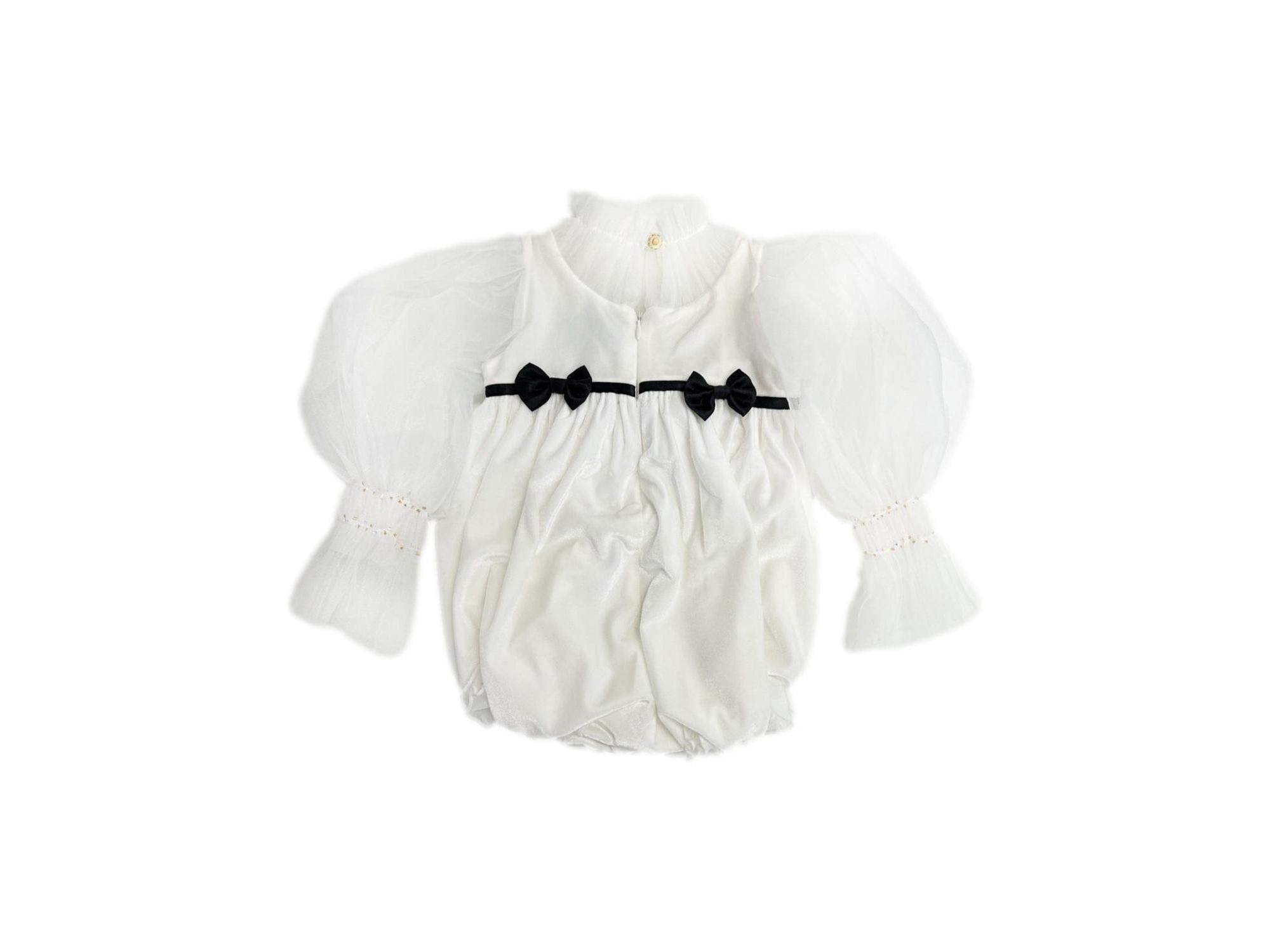 Unisex Petite Maison Aurora Ivory Velour Romper with Tulle Puff Sleeves — Image 3