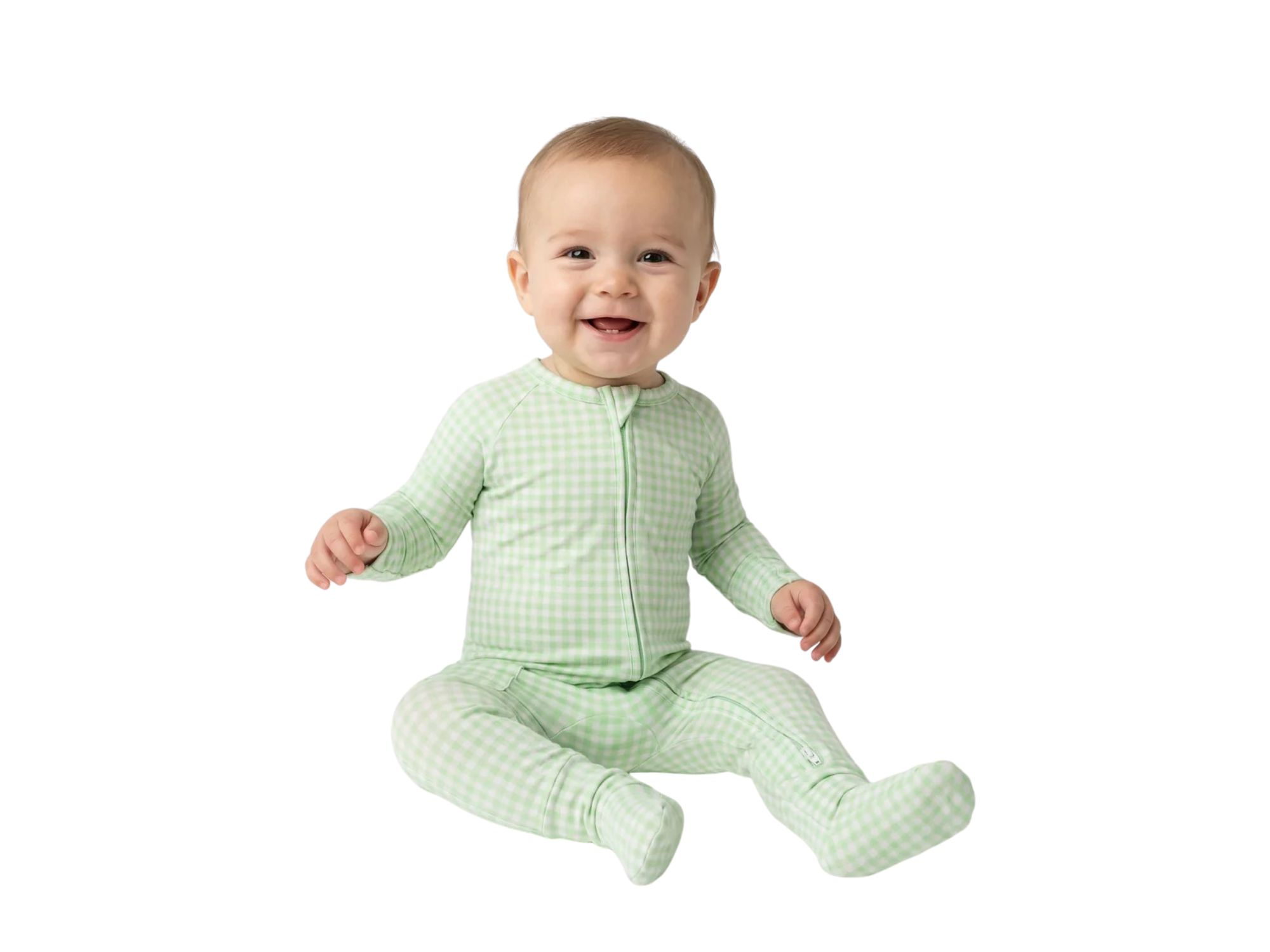 Boys' Pistachio Gingham Bamboo Sleeper - Baby — Image 6