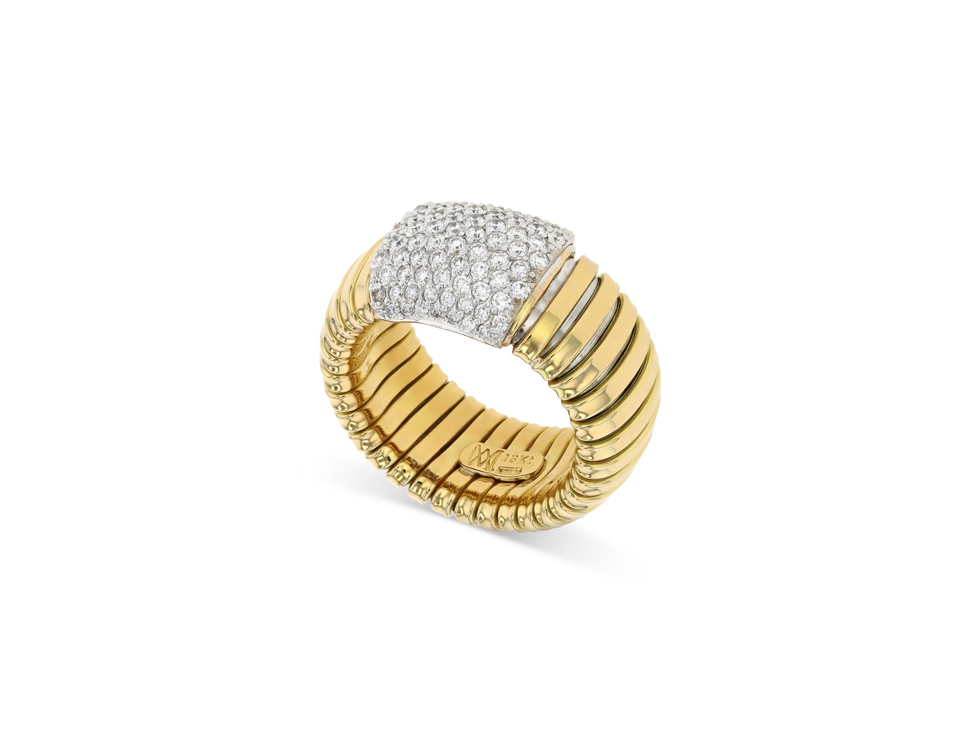 18K White & Yellow Gold Via Mercanti Diamond Pavé Tubogas Ring — Image 3