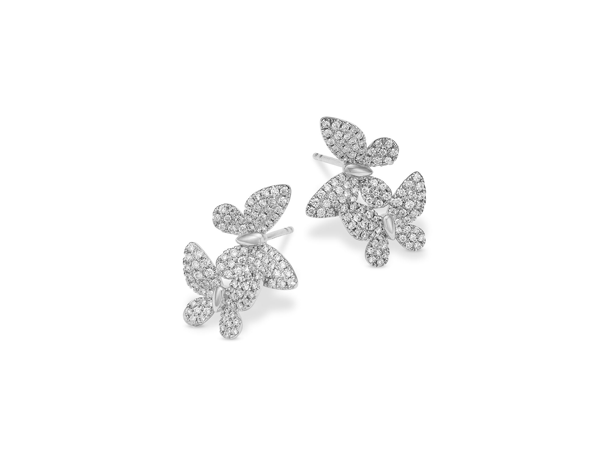 Diamond Butterfly Cluster Earrings in 14K White Gold, 0.90 tcw — Image 3