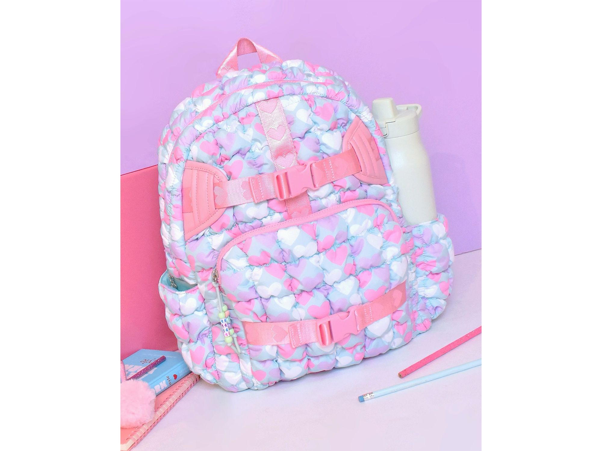 Heart Print Scrunch Large Backpack With Heart Webbing — Image 3