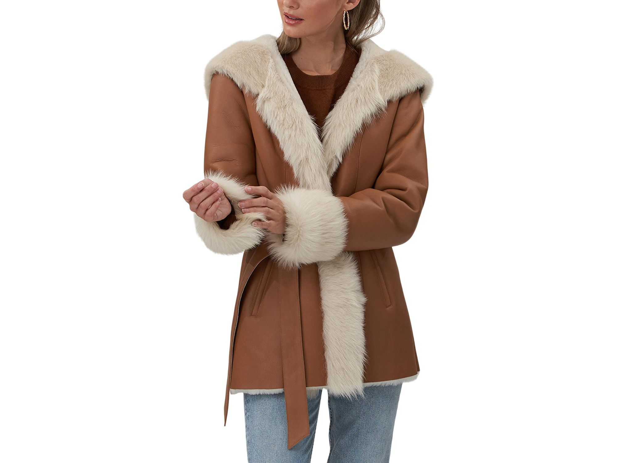 Hooded Shearling Lamb Jacket — Image 3