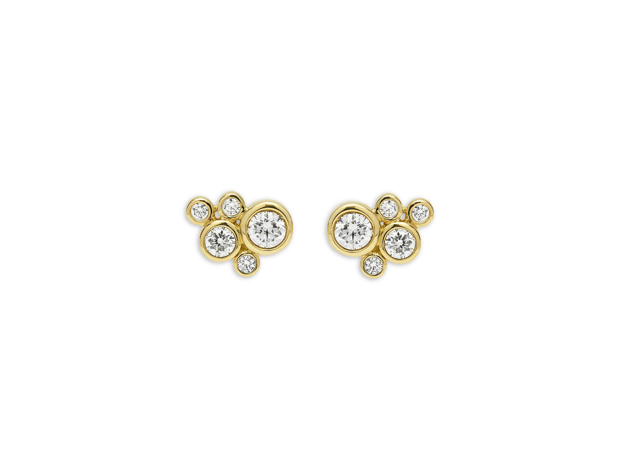 18K Yellow Gold Fizz Diamond Bezel Cluster Stud Earrings — Image 3