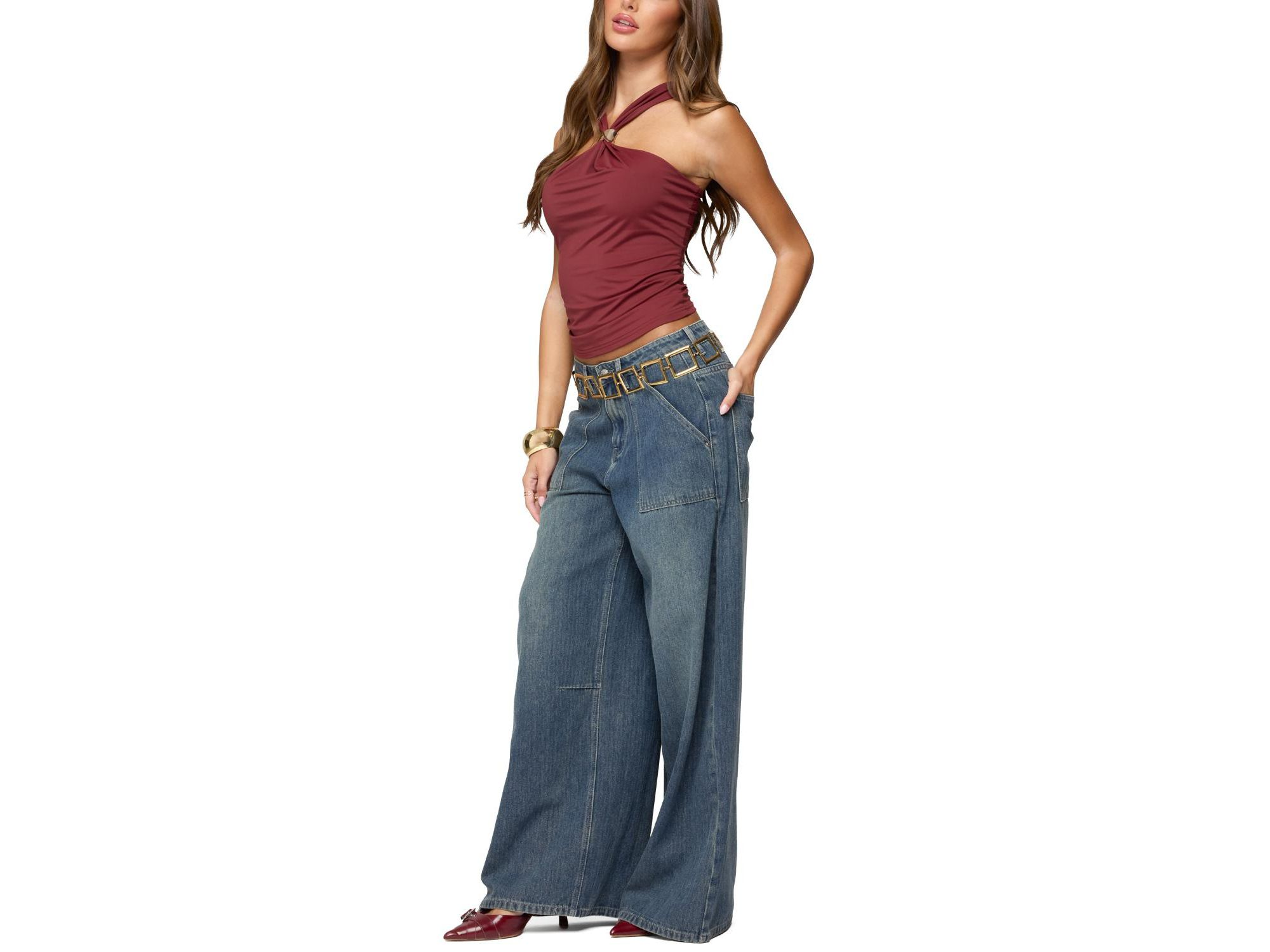 Jaycee Low Rise Baggy Carpenter Jeans in Blue Washed — Image 5
