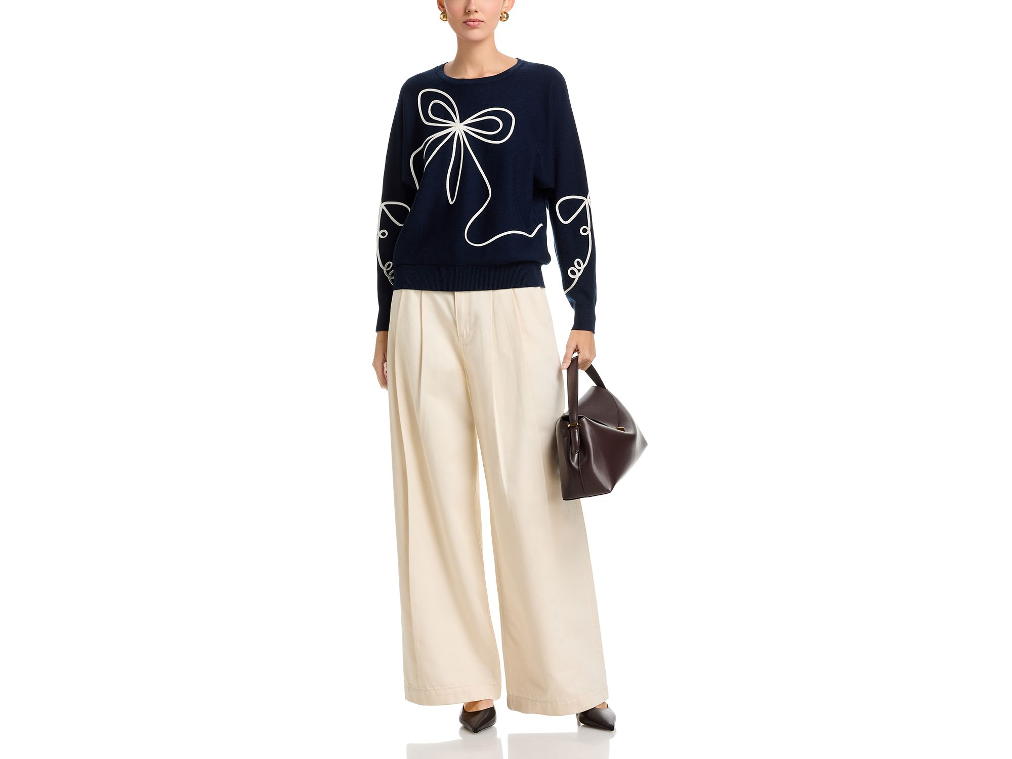 Long Sleeved Bow Embroidery Jersey Crewneck Pullover Sweater — Image 4