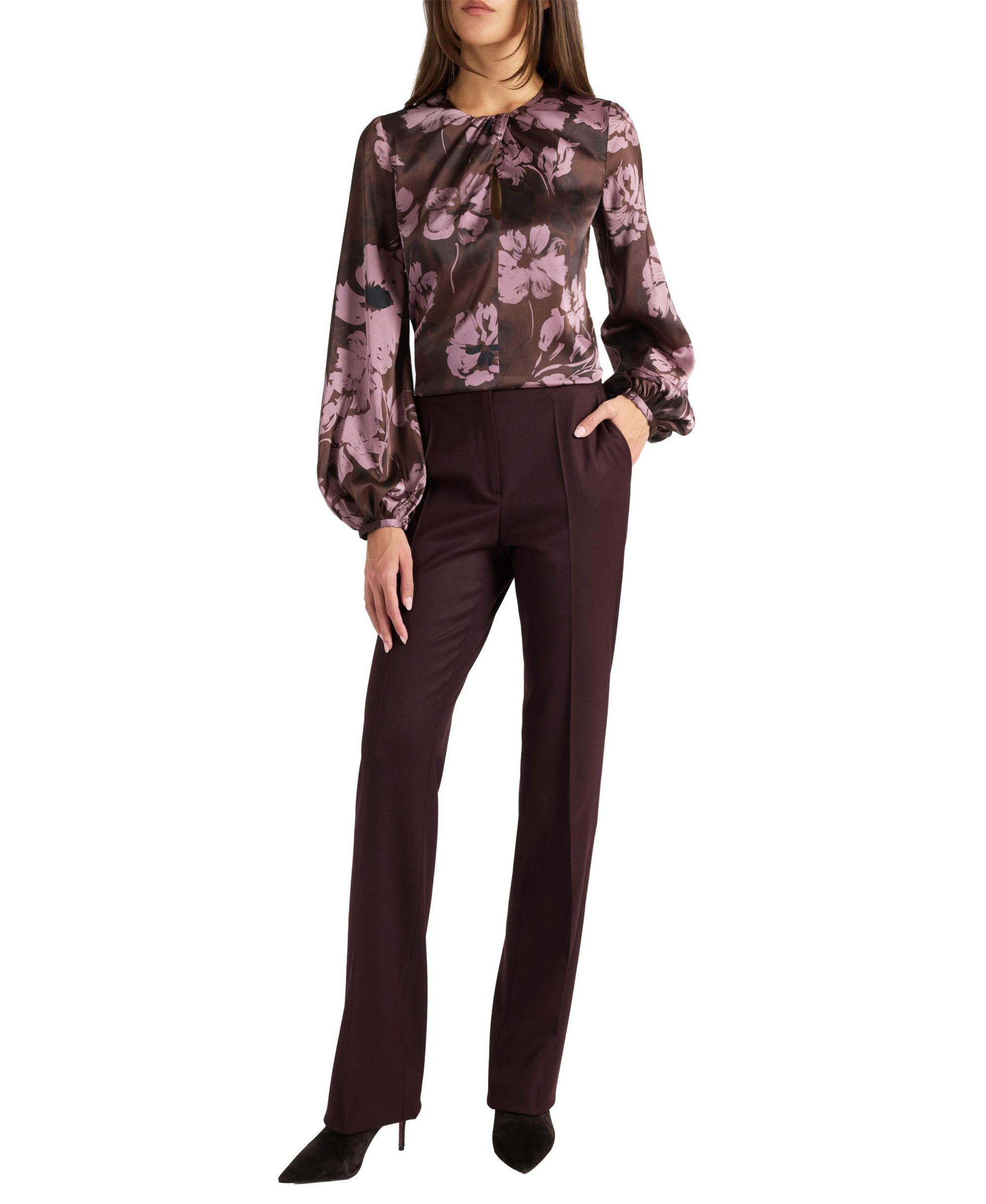 Elena Long Sleeve Twist Neck Blouse in Floral Twill Crepe — Image 5