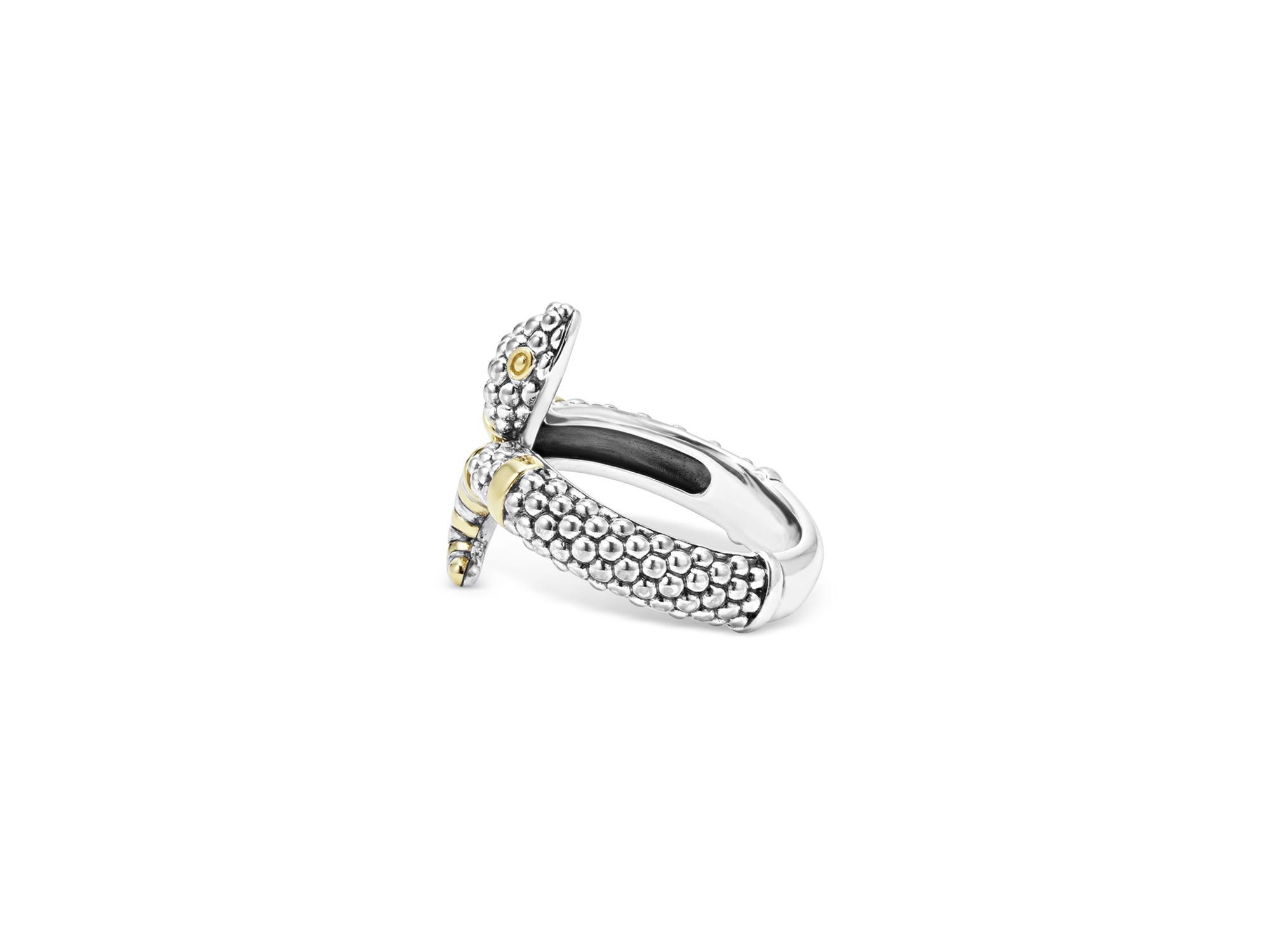 18K Yellow Gold & Sterling Silver Rare Wonders Caviar Bead Snake Ring — Image 3