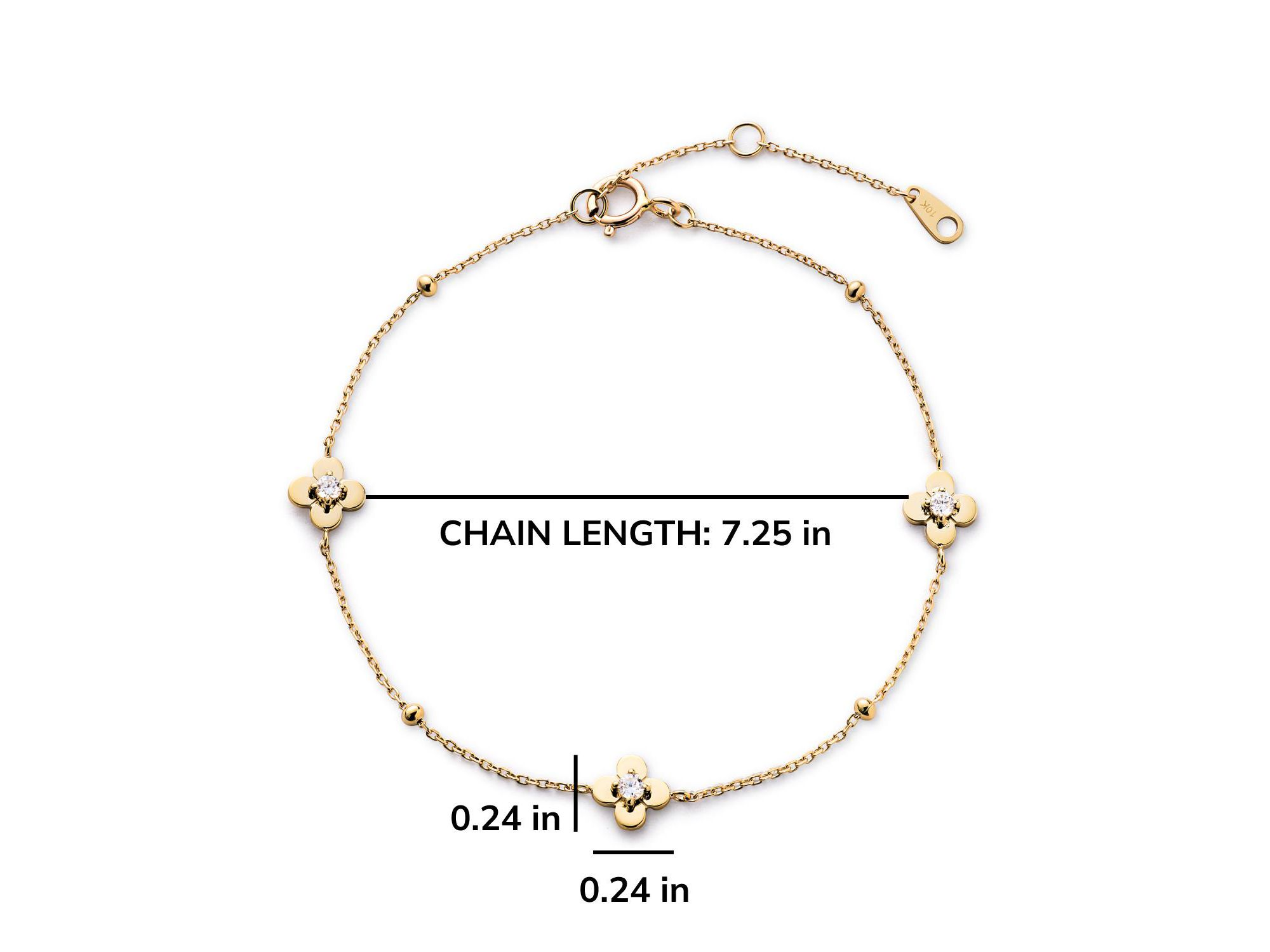 Solid Yellow Gold Mini Flower Station Bracelet — Image 5