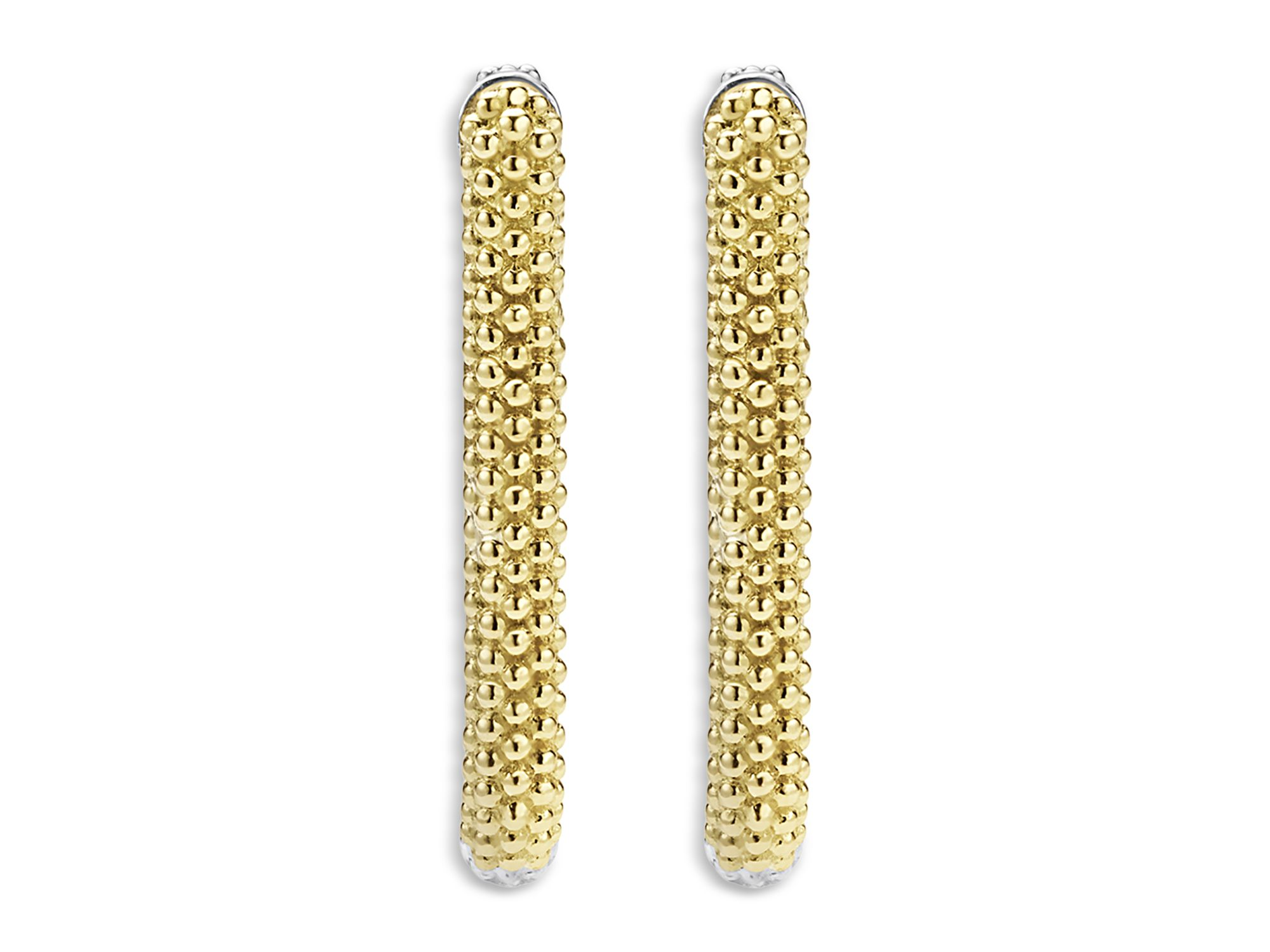 18K Yellow Gold & Sterling Silver Caviar Lux Beaded Oval Hoop Earrings - Exclusive — Image 3