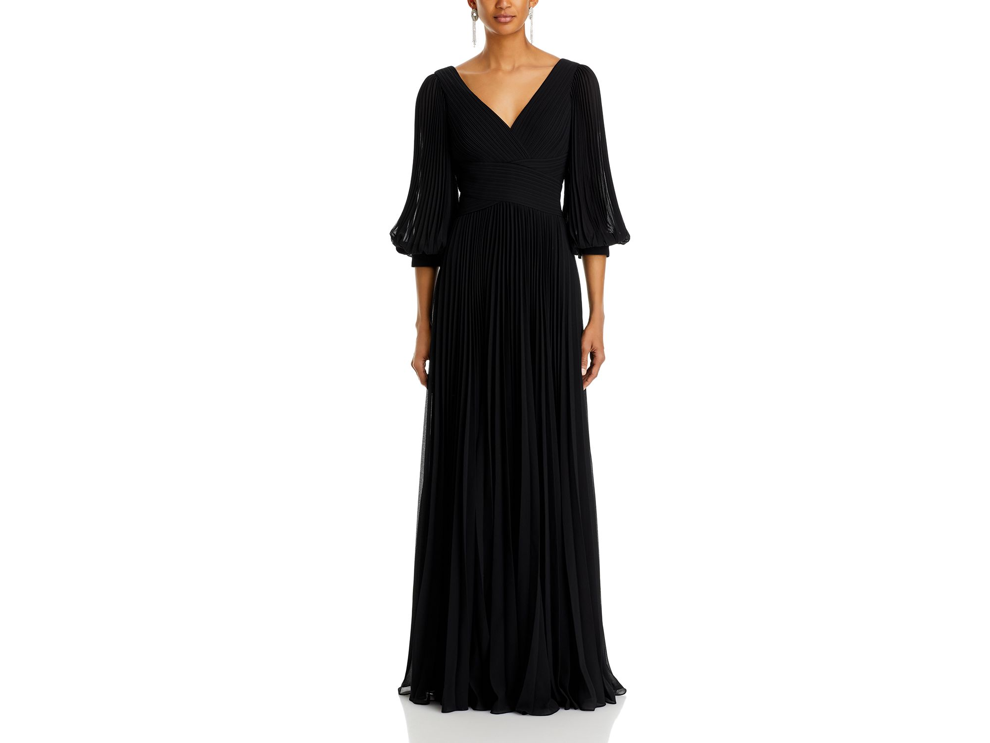 Chiffon Pleated V Neck Gown — Image 6