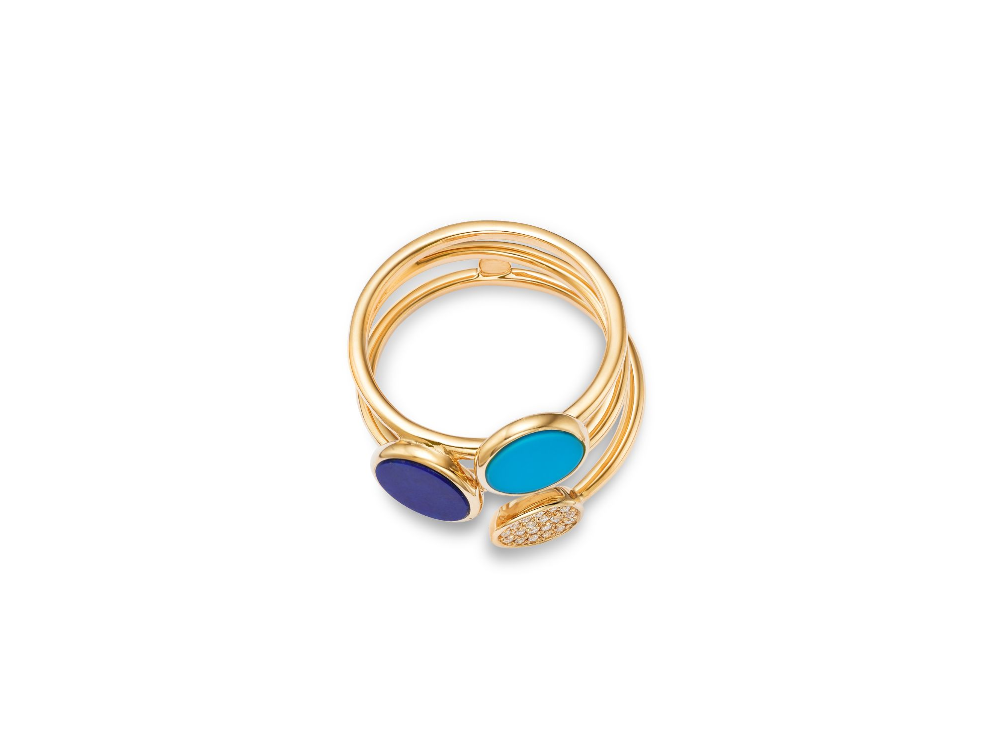 Lapis Lazuli, Turquoise & Diamond Multirow Ring in 14K Yellow Gold — Image 4