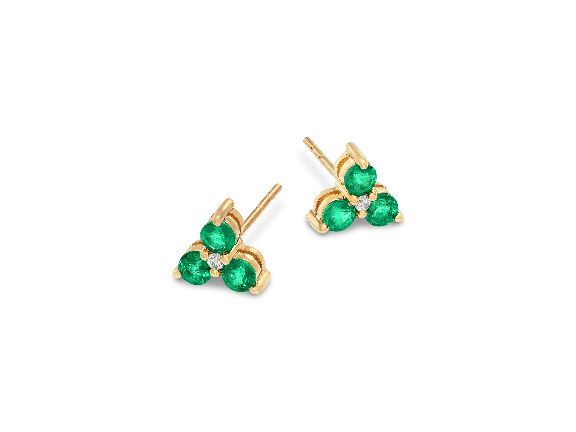 Emerald & Diamond Trio Stud Earrings in 14K Yellow Gold — Image 3