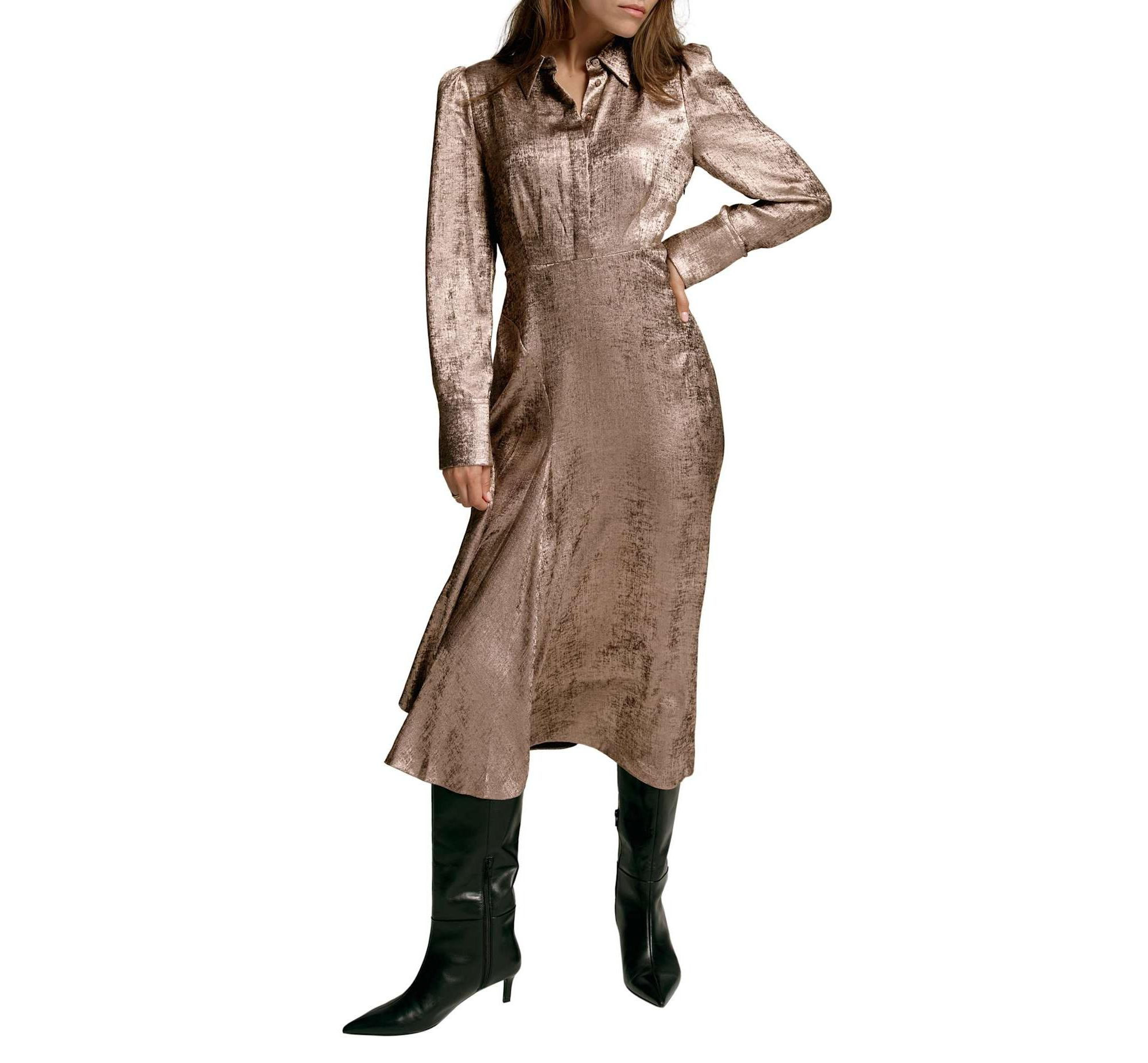 Women's Metallic Midi Shirt Dress — Image 4