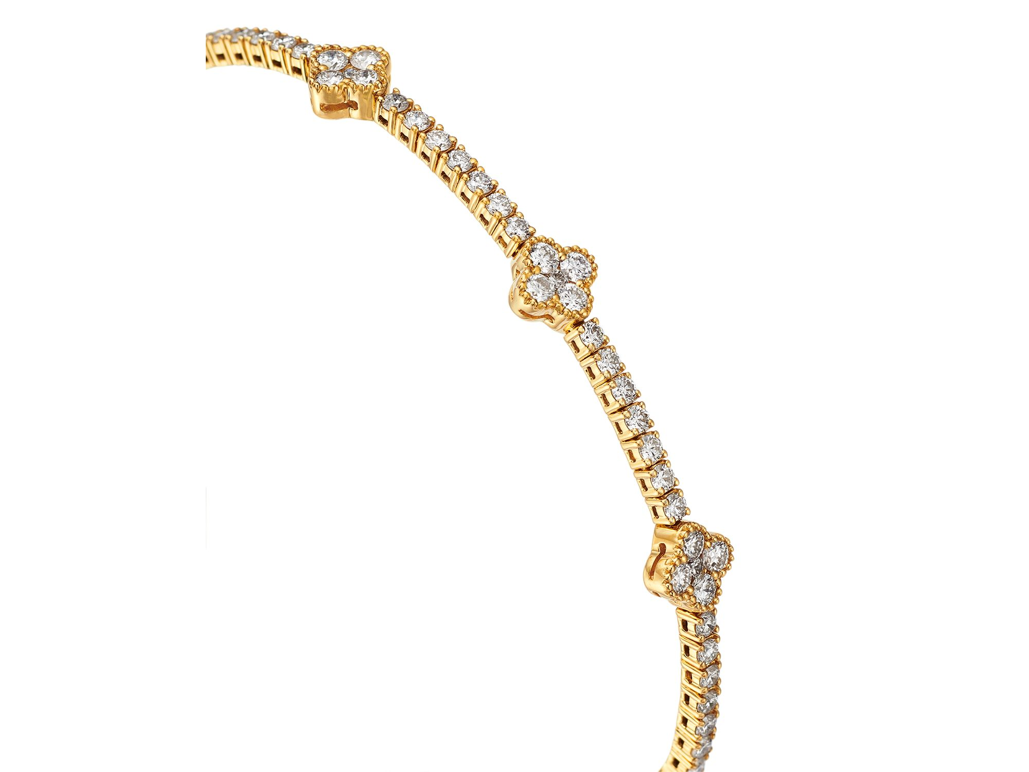 Diamond Clover Flexible Bangle Bracelet in 14K Yellow Gold, 1.58 tcw — Image 3