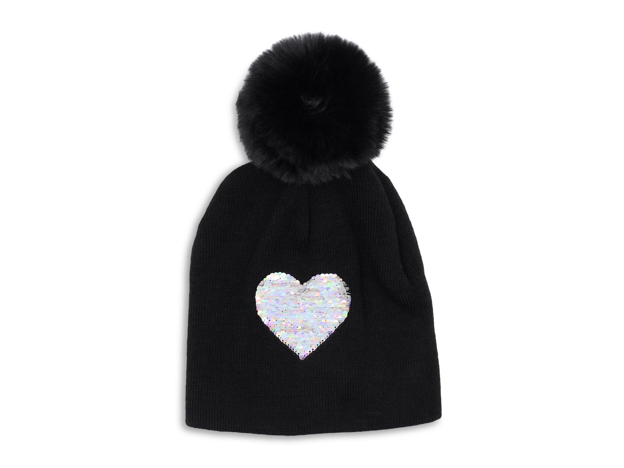 Girls' Knit Heart Hat with Pom Detail - Big Kid — Image 4