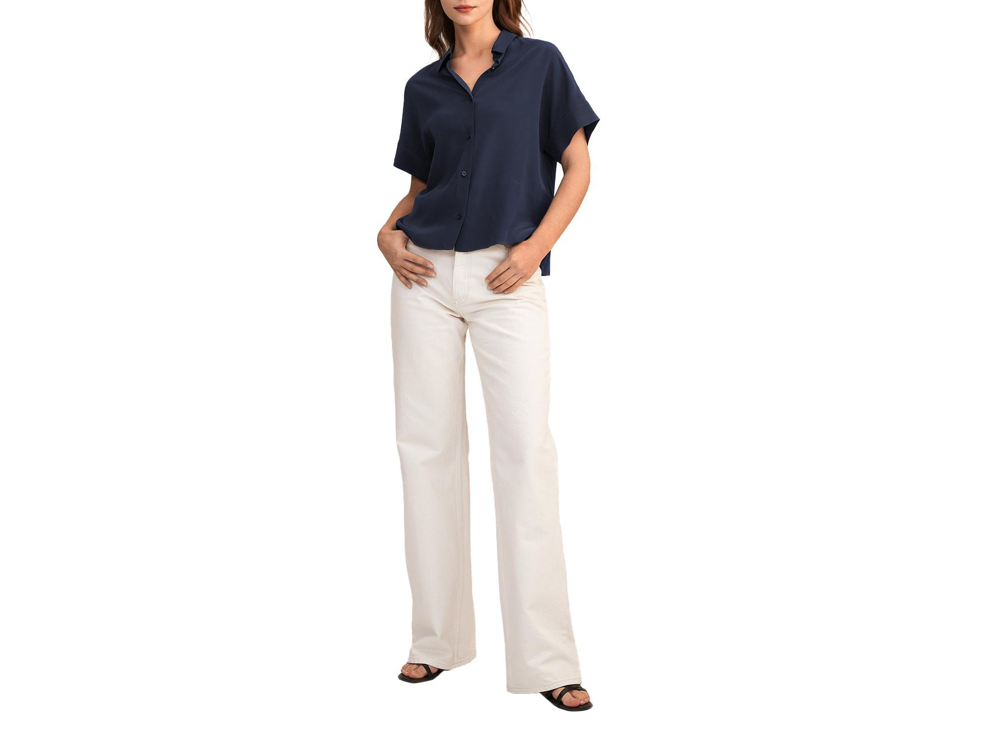 Casual Short Sleeves Loose Silk Shirt — Image 4