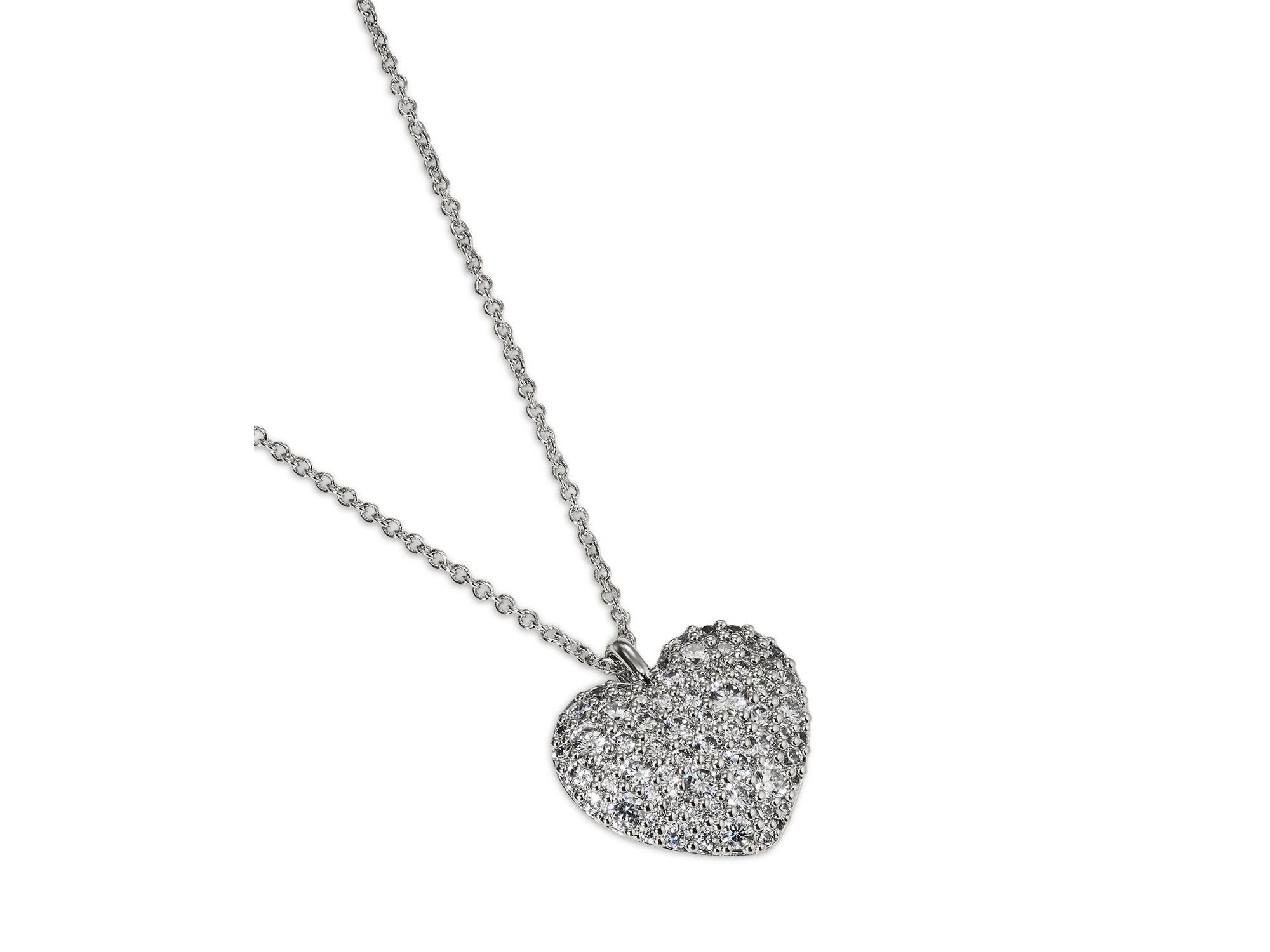 Cubic Zirconia Heart Pendant Necklace in Rhodium Plated, 16"-18" — Image 5