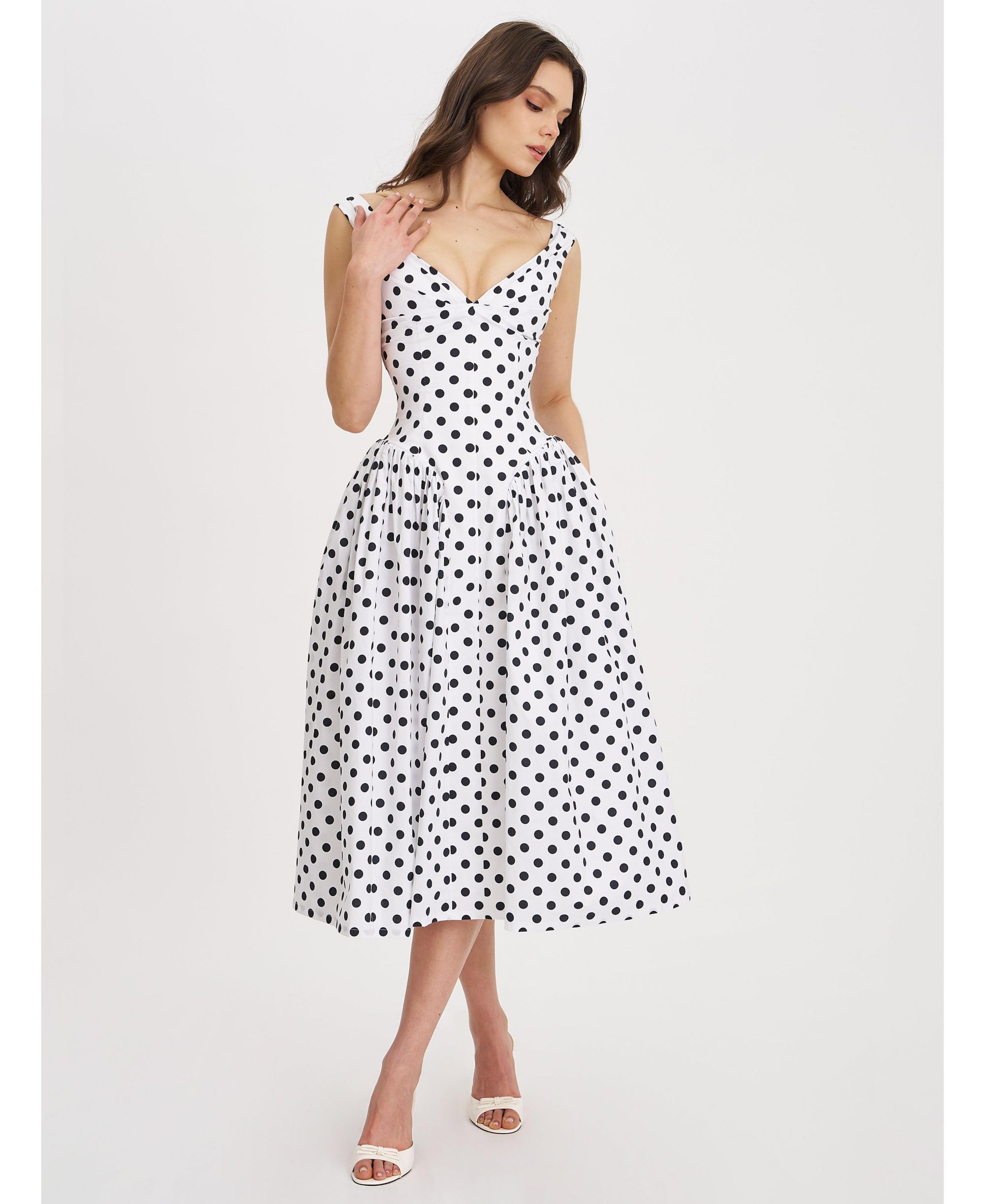 Rahma Polka Dot Drop Waist Midi Cotton Poplin Dress — Image 7
