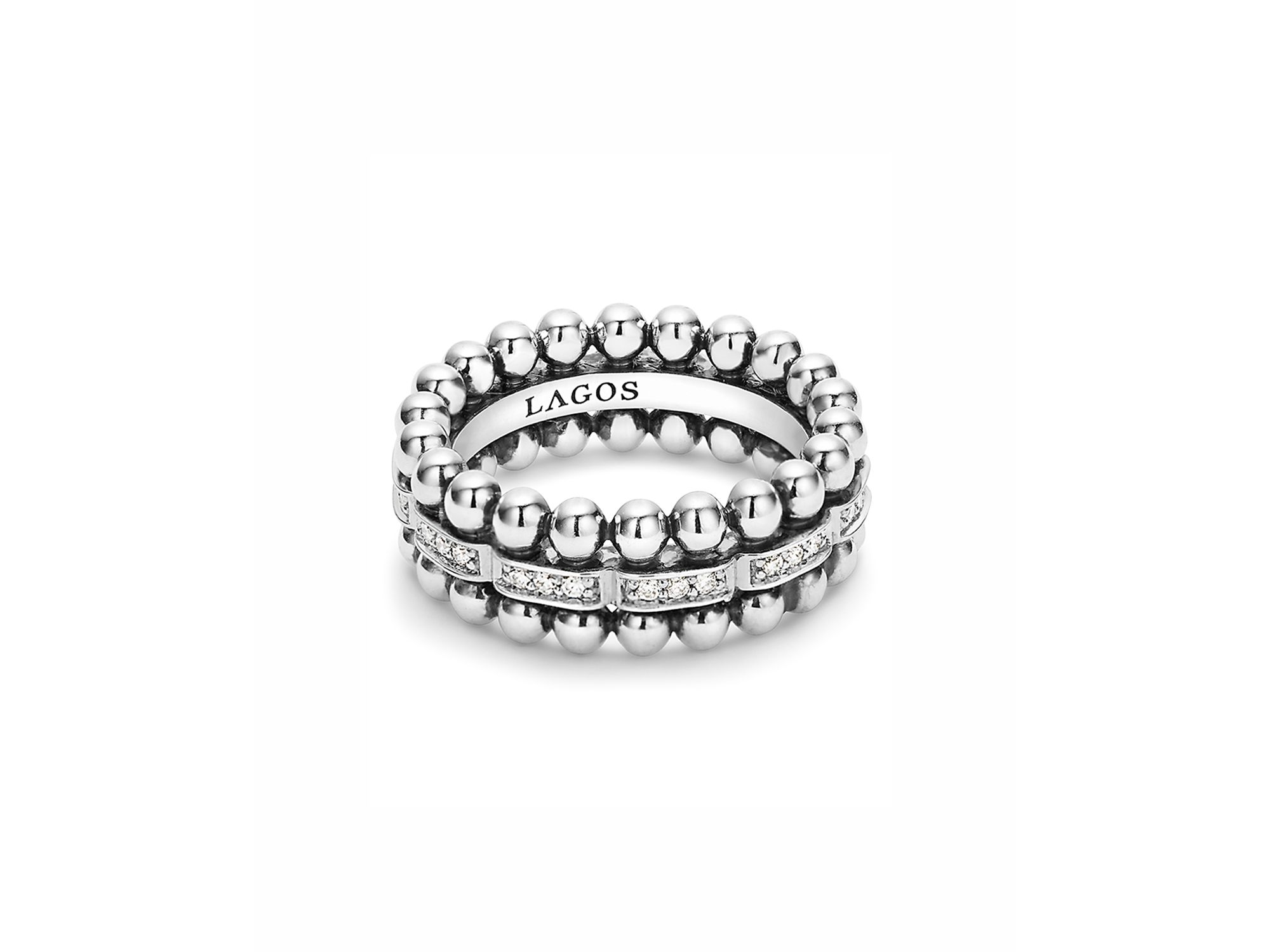 Sterling Silver Caviar Spark Diamond Band — Image 5