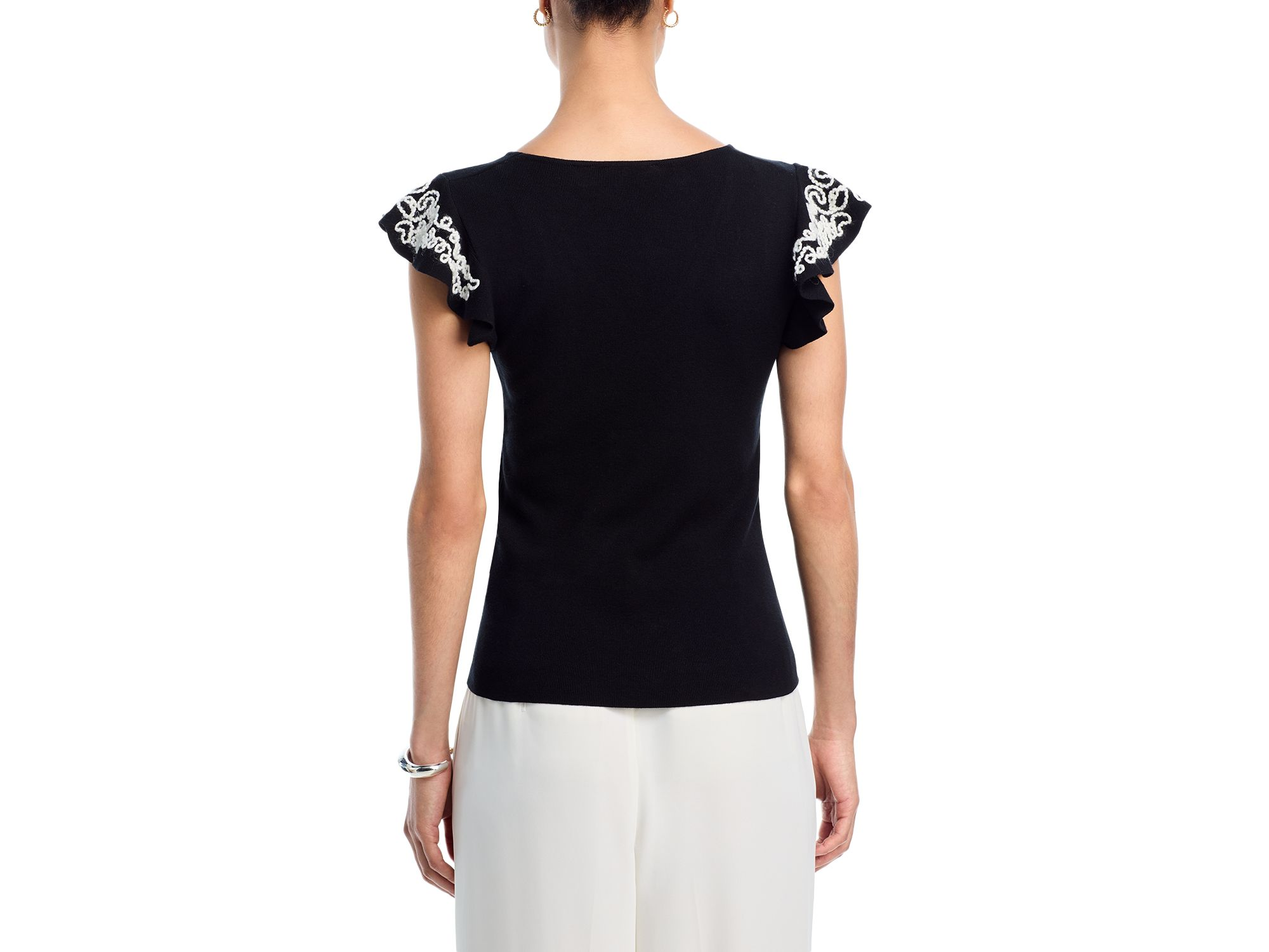 V Neck Flutter Sleeve Sweater — Image 3