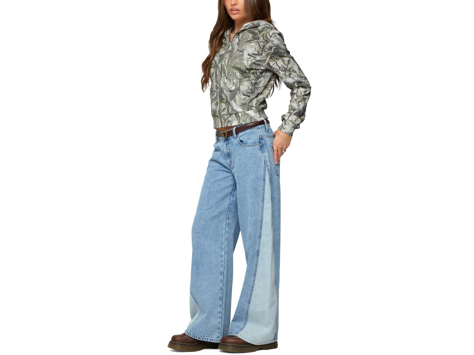 Genna Contrast Panel Low Rise Baggy Jeans in Blue Washed — Image 5